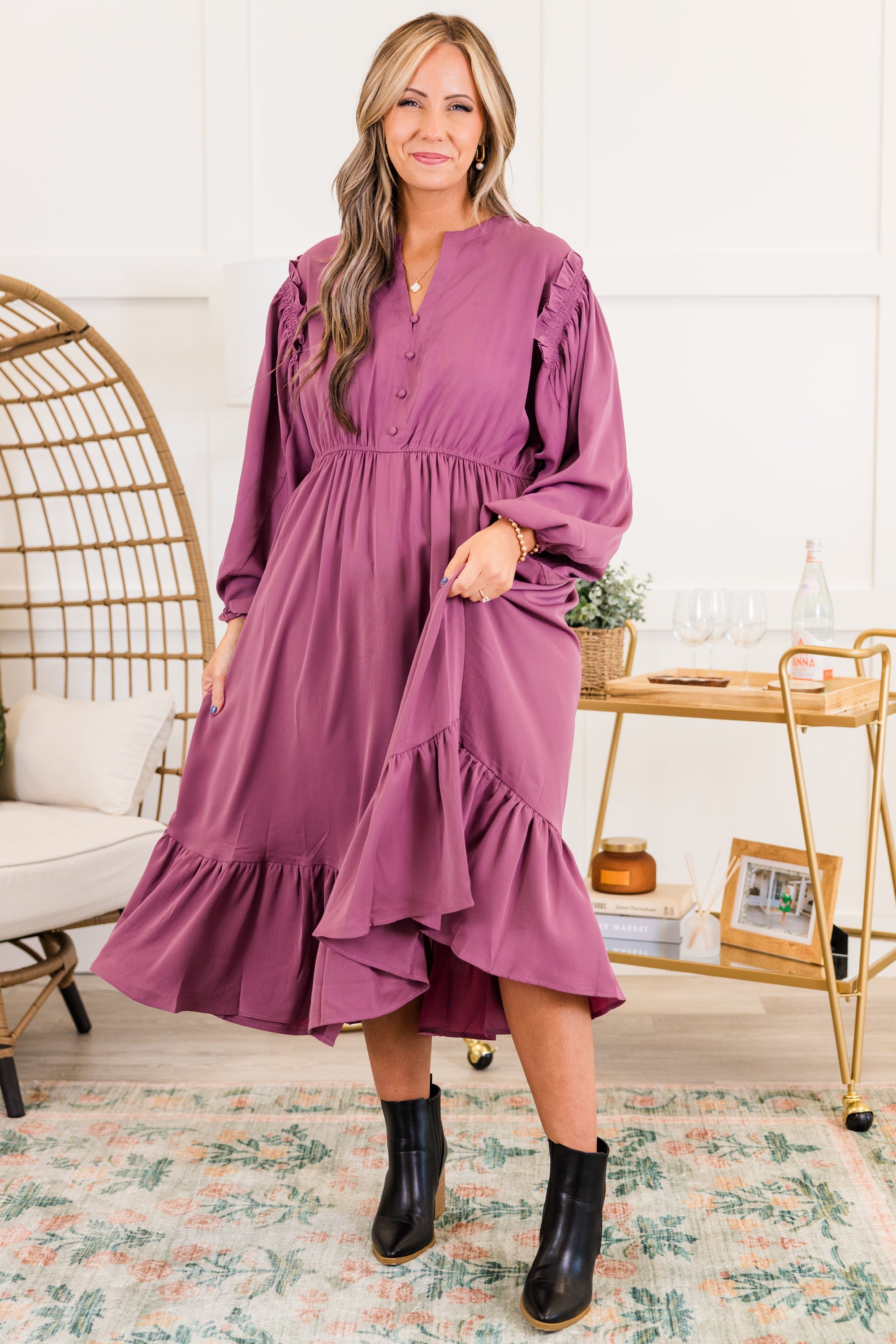 Memorize Today Dress, Eggplant