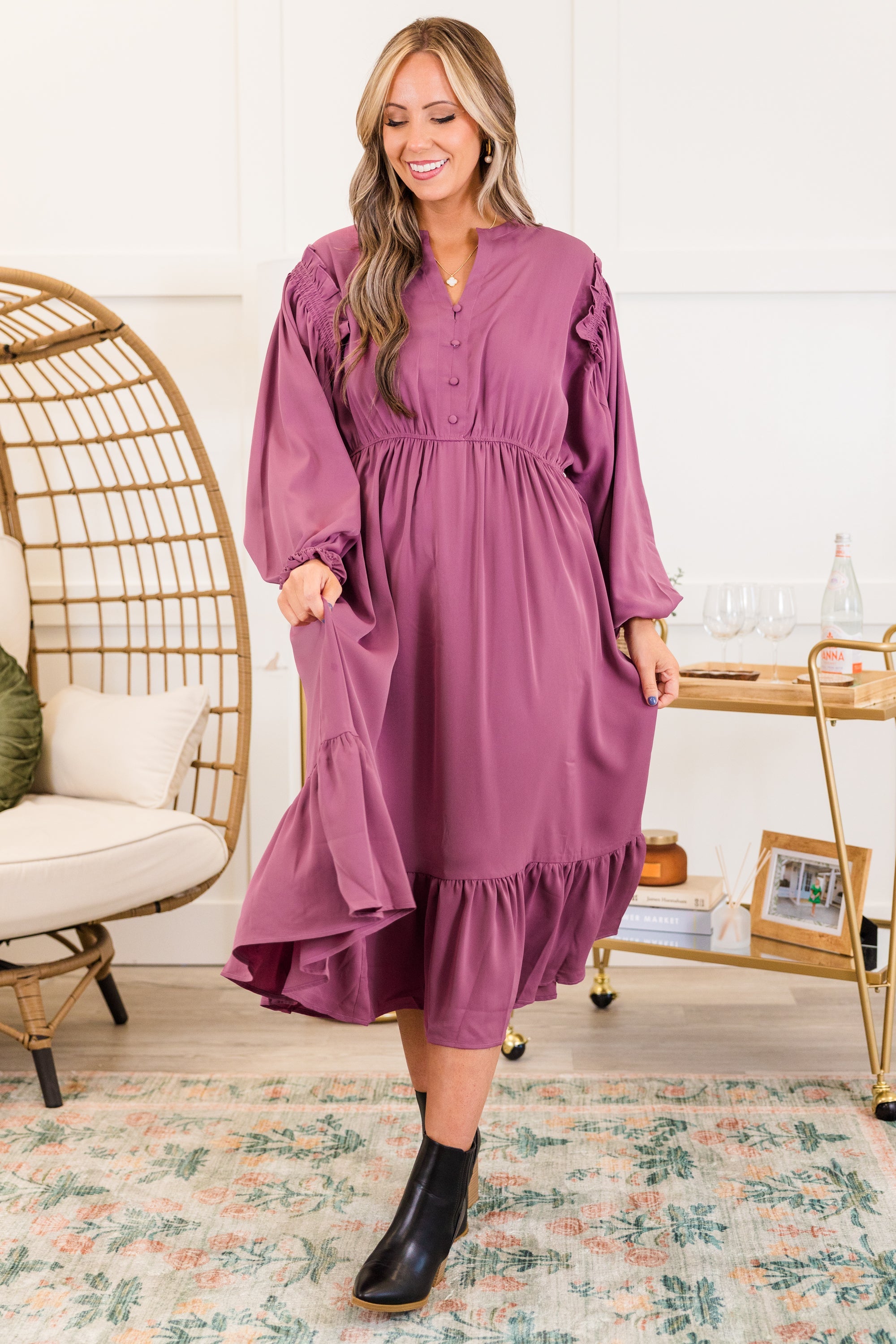 Memorize Today Dress, Eggplant