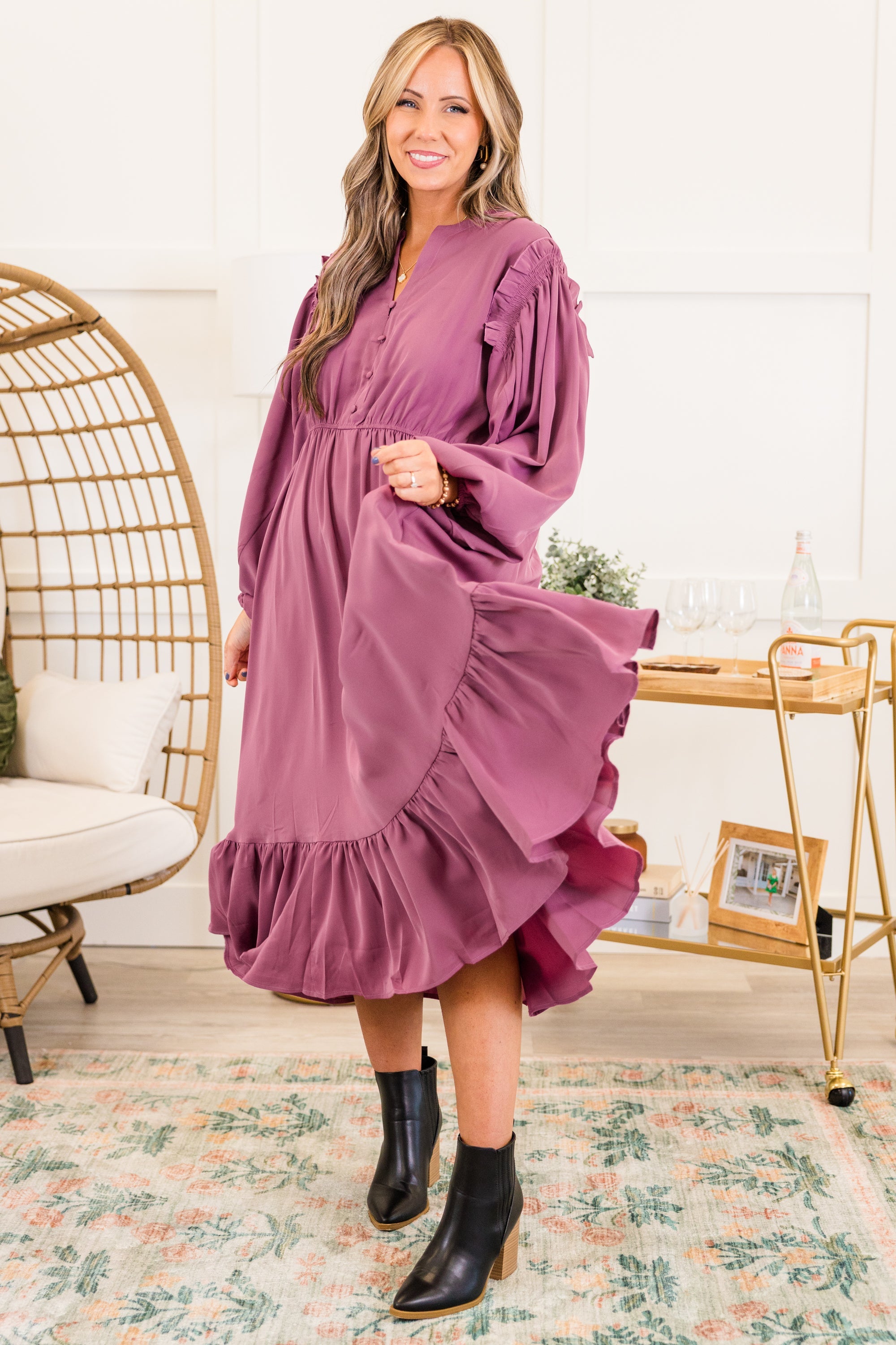 Memorize Today Dress, Eggplant