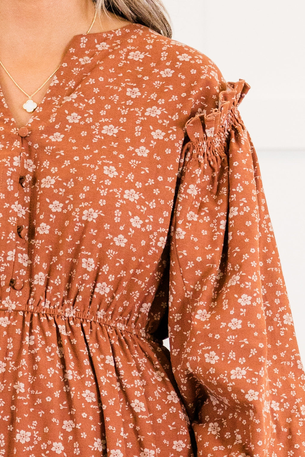 Memorize Today Dress, Rust Floral