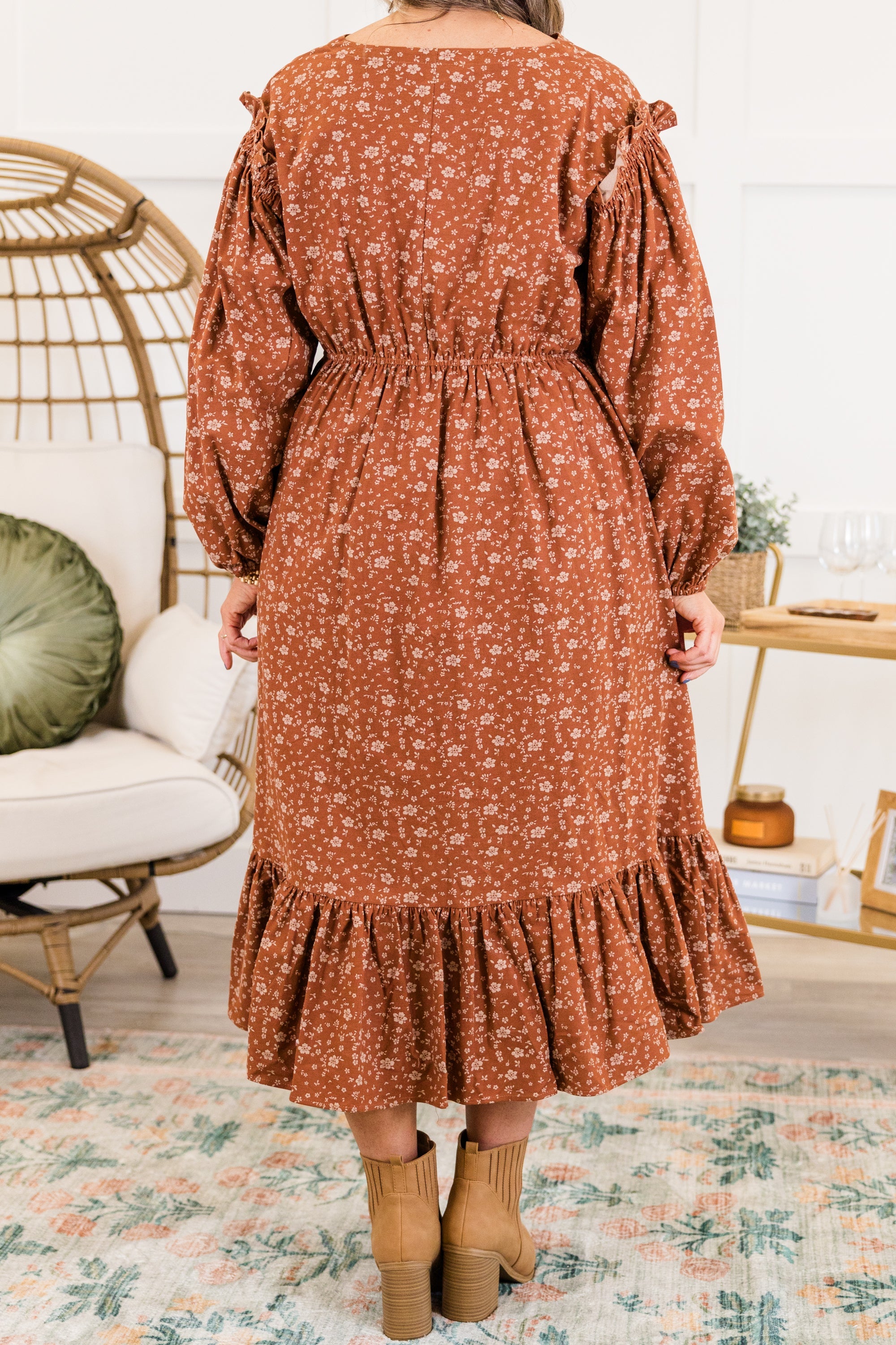 Memorize Today Dress, Rust Floral