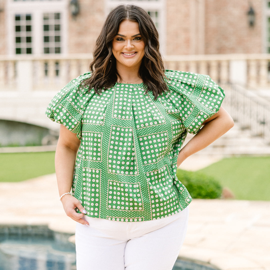 Misty Breeze Top, Green-White