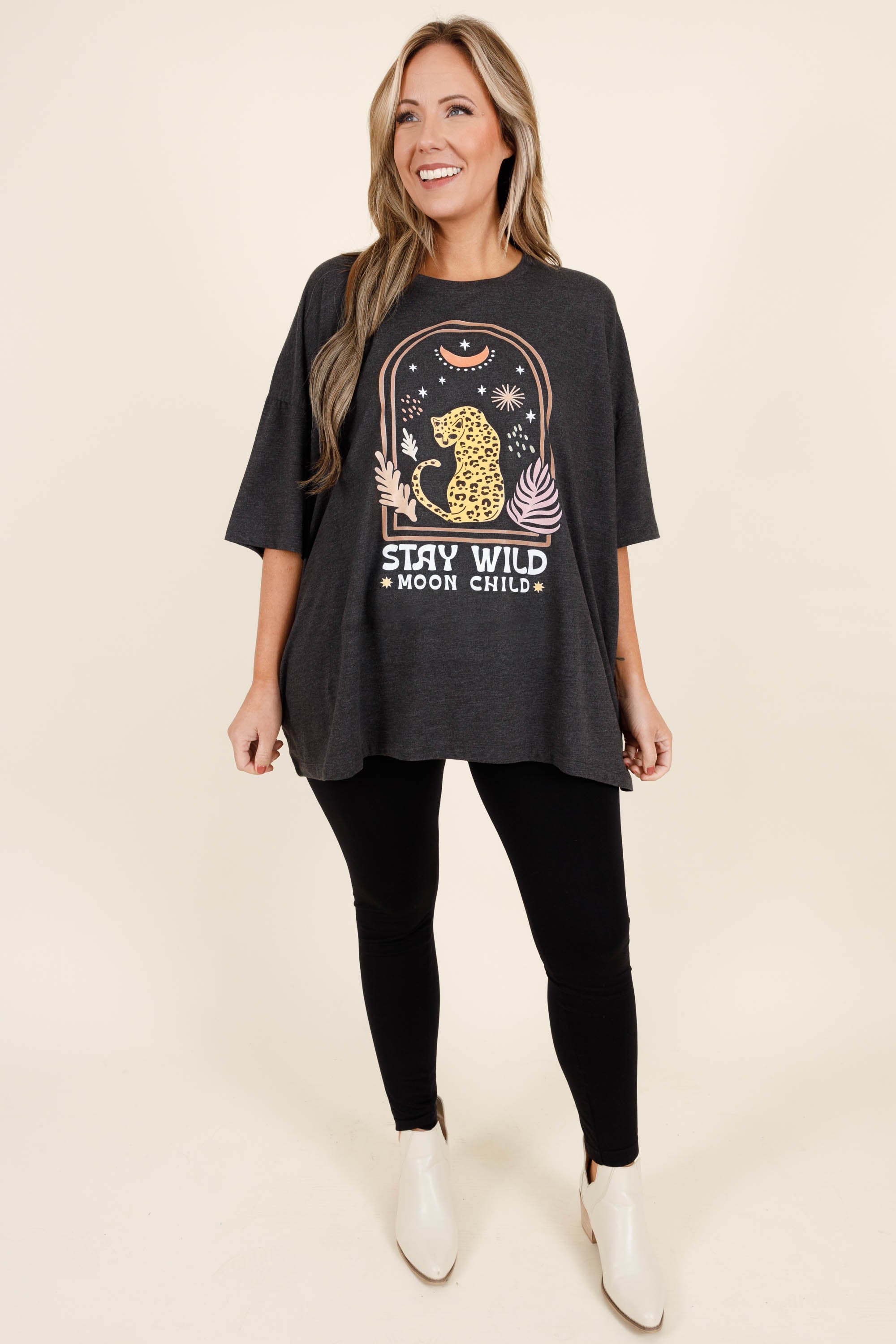 Moon Child Boyfriend Tee, Charcoal