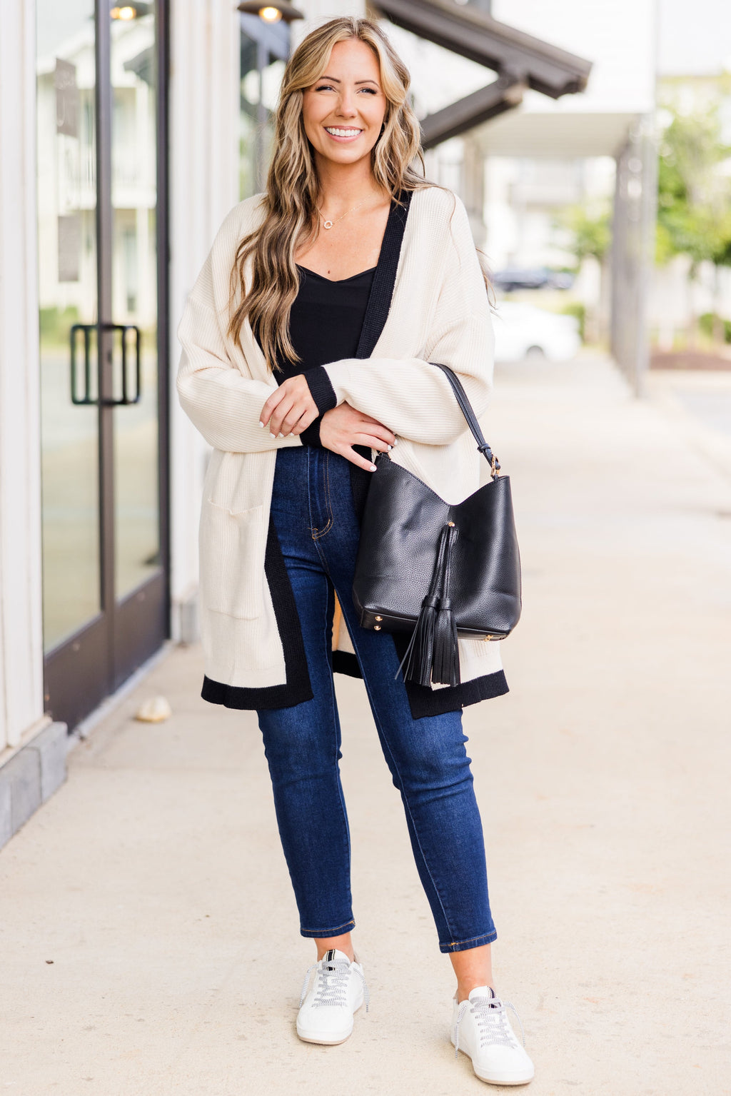 Moonlight Waltz Cardigan, Cream/Black