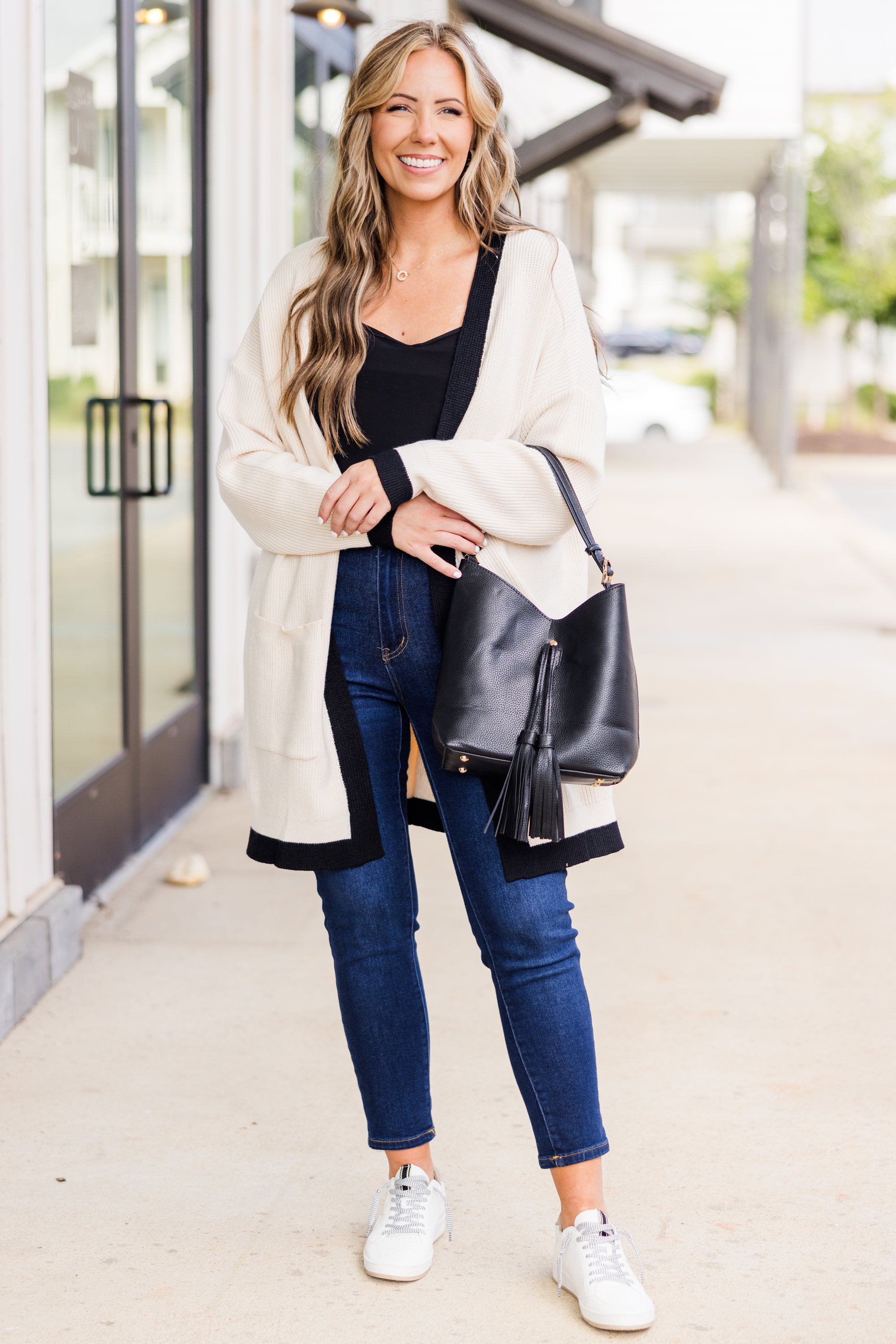 Moonlight Waltz Cardigan, Cream/Black
