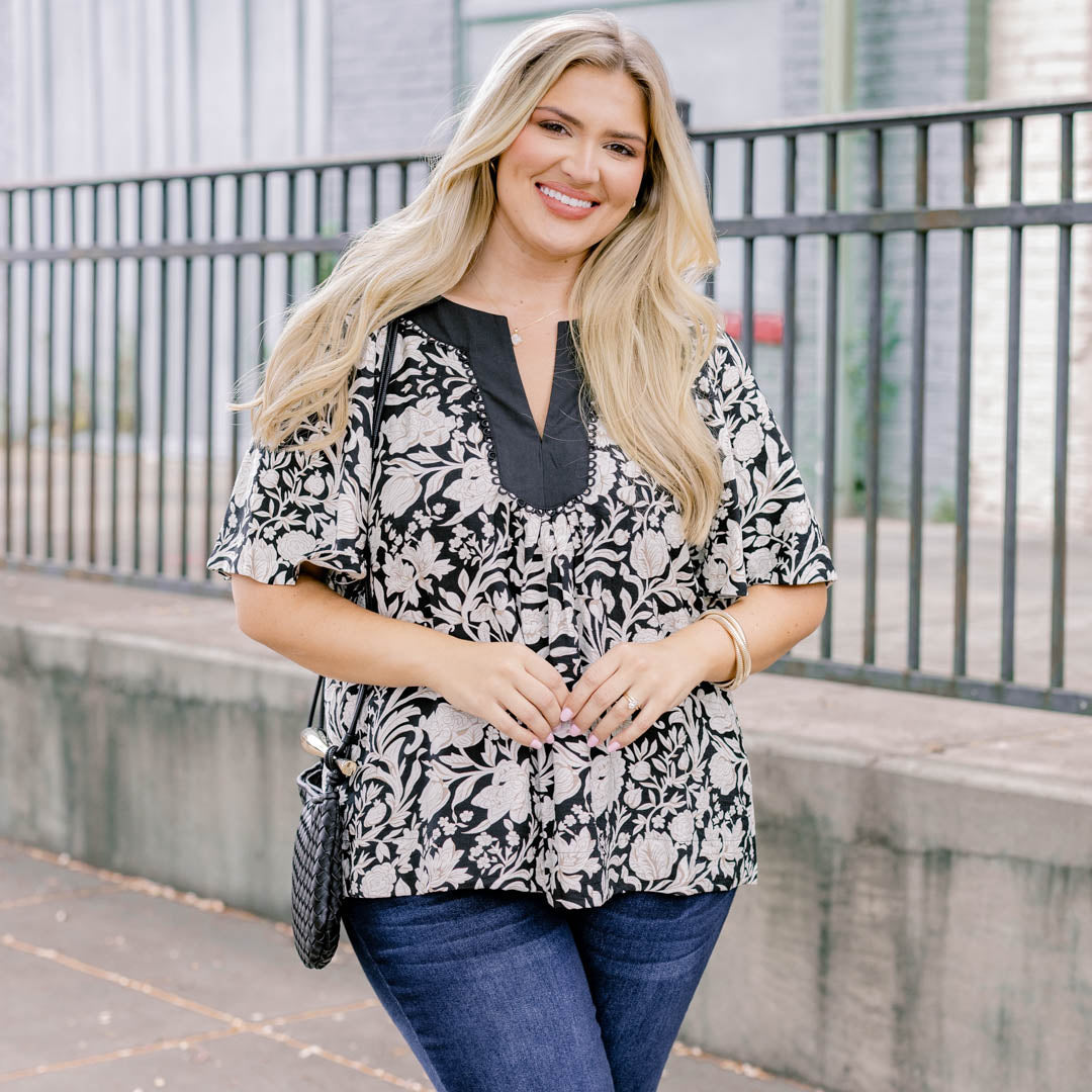 Nautical Breeze Top, Floral Black