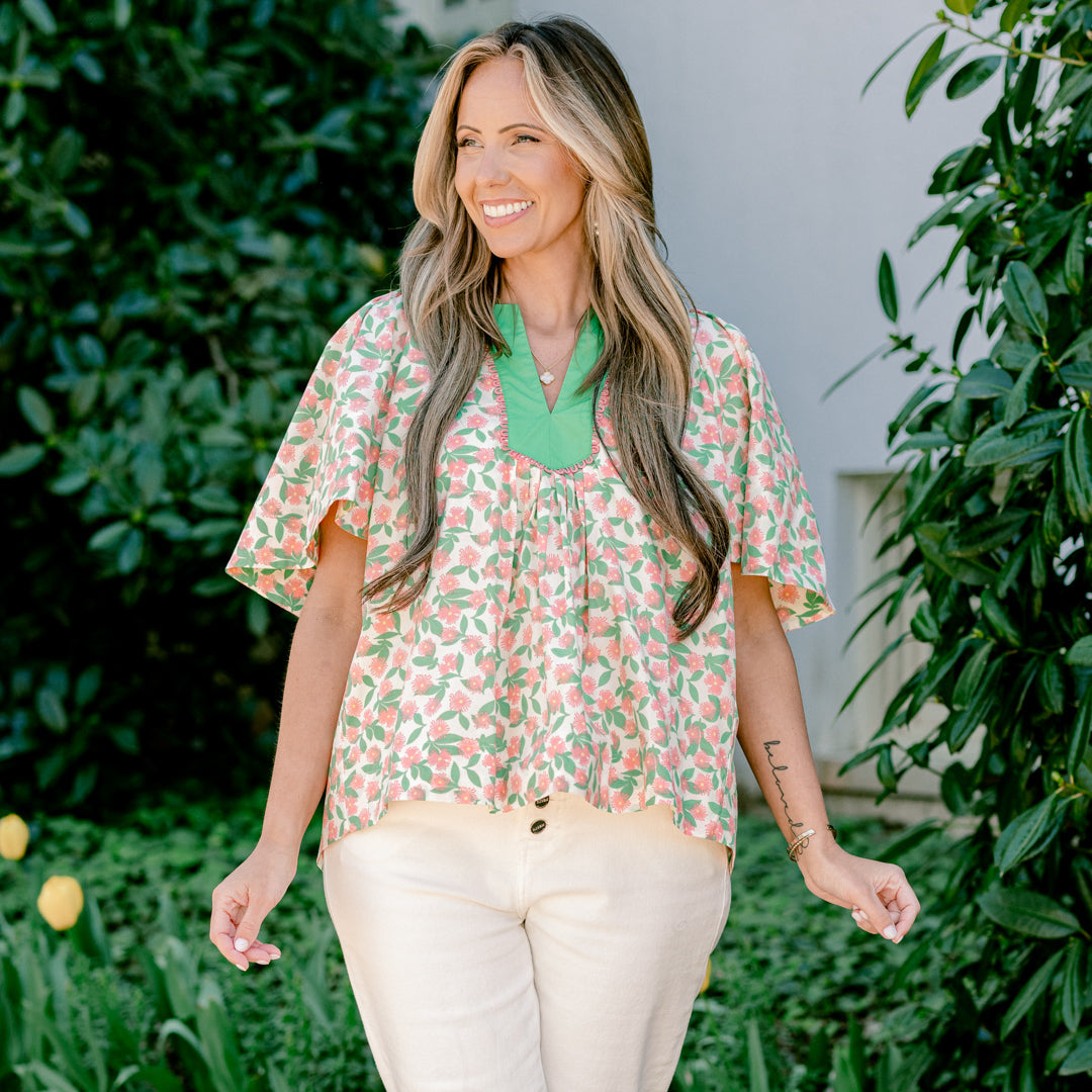Nautical Breeze Top, Pink-Green