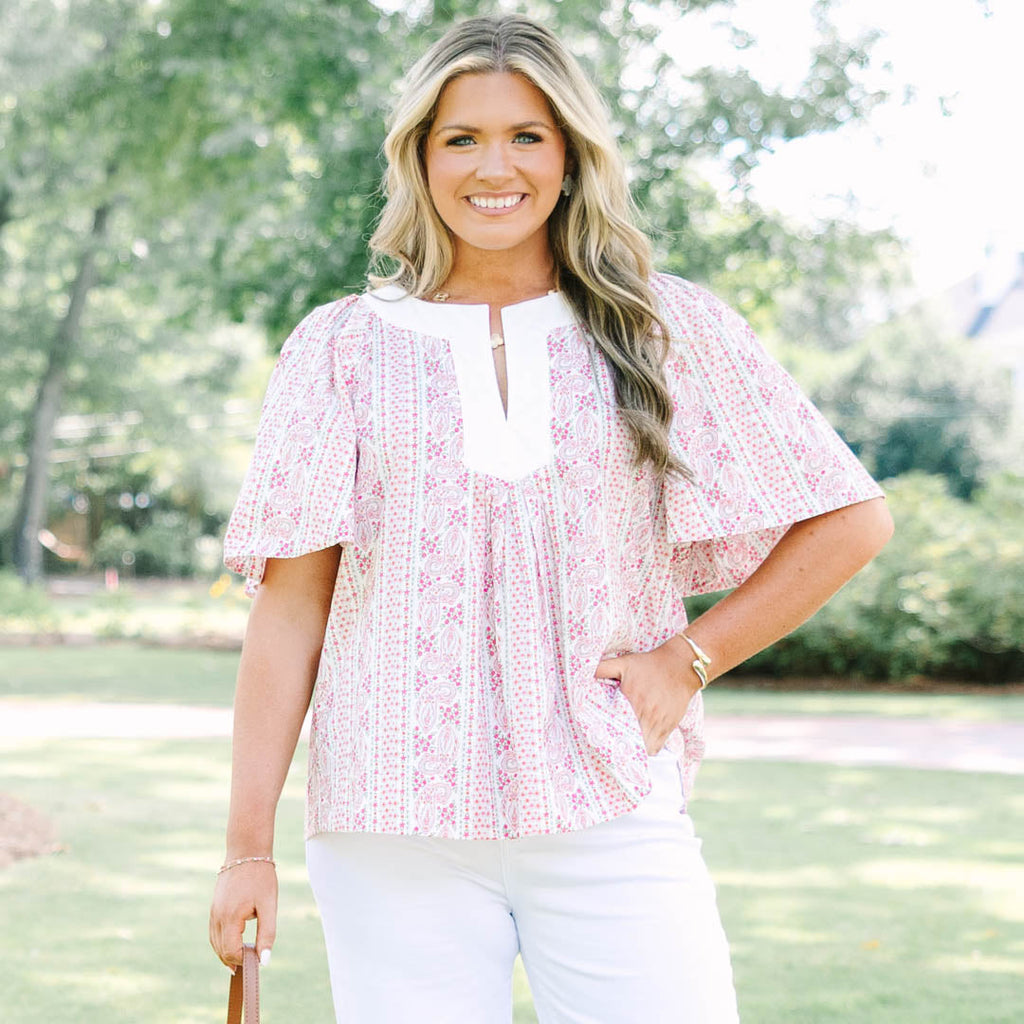 Nautical Breeze Top, Pink Paisley