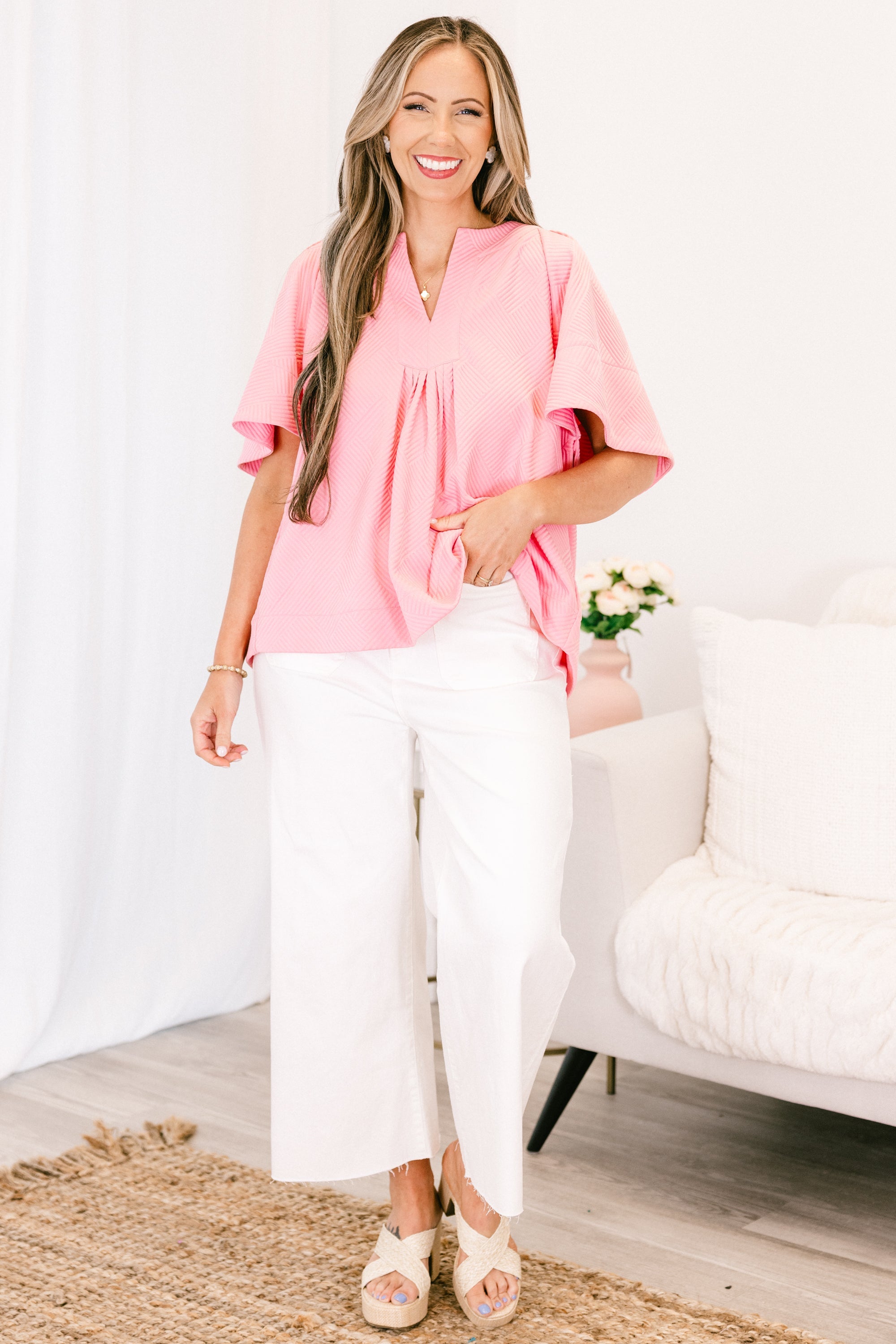 Nautical Breeze Top, Pink Texture