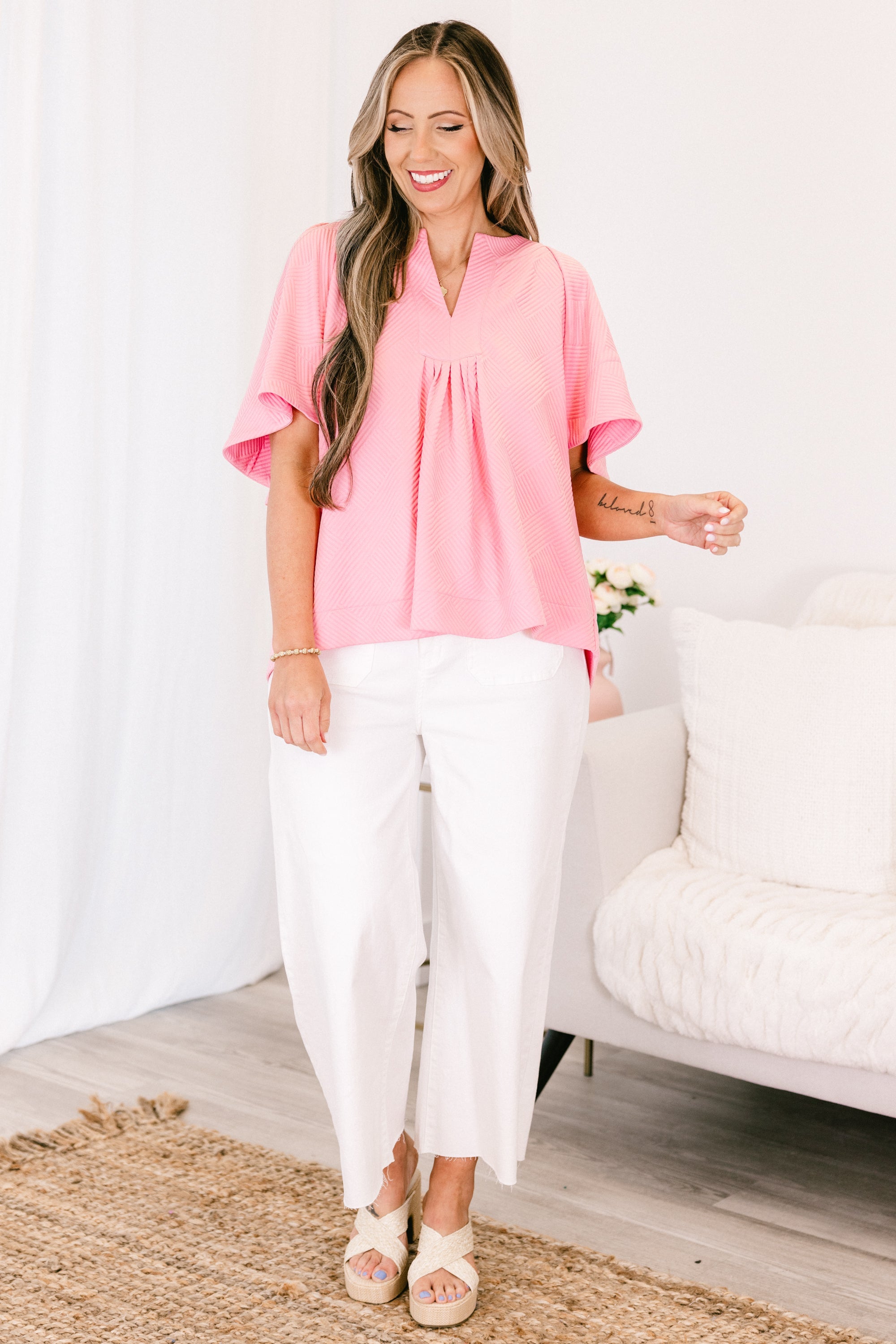 Nautical Breeze Top, Pink Texture