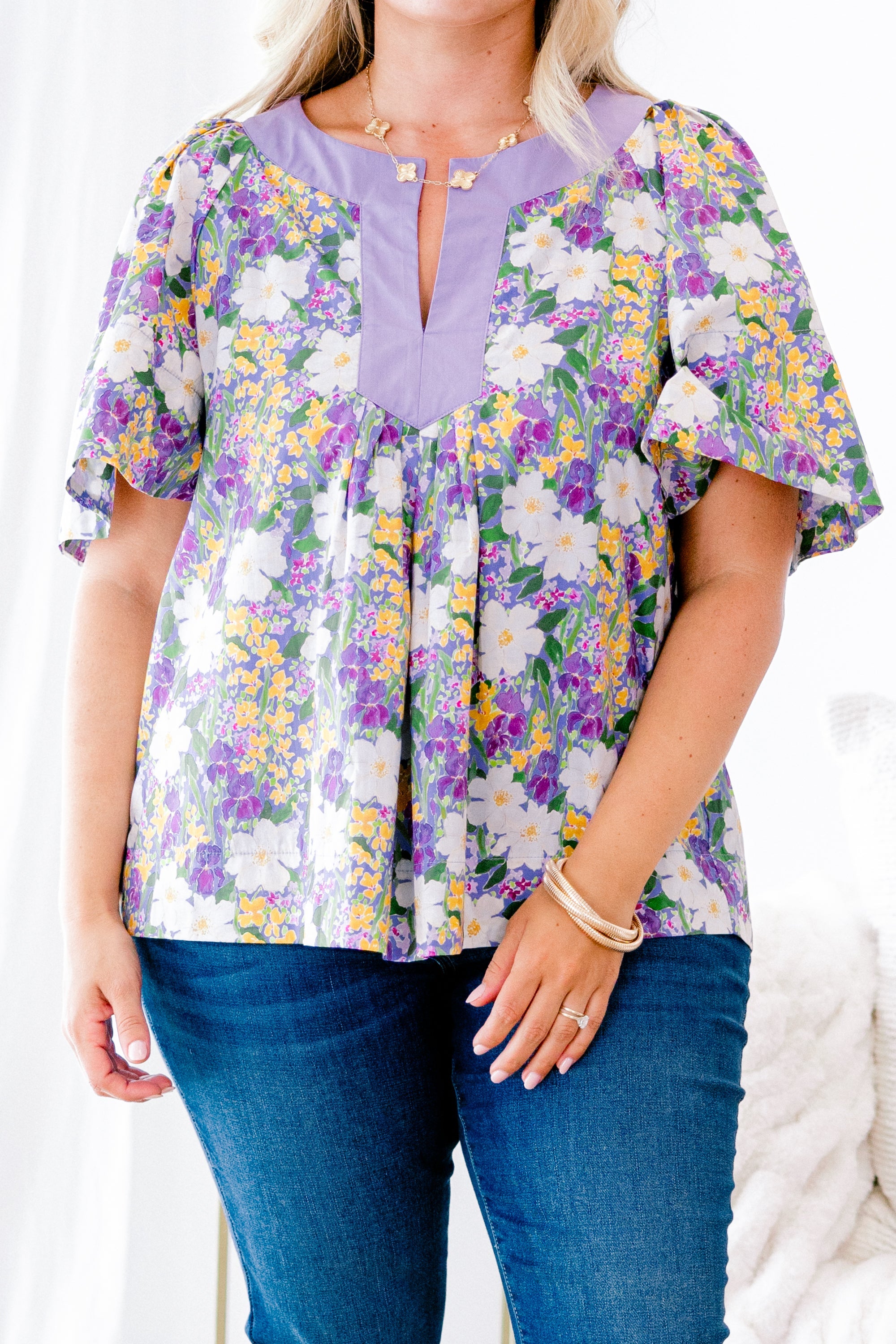 Nautical Breeze Top, Purple Floral