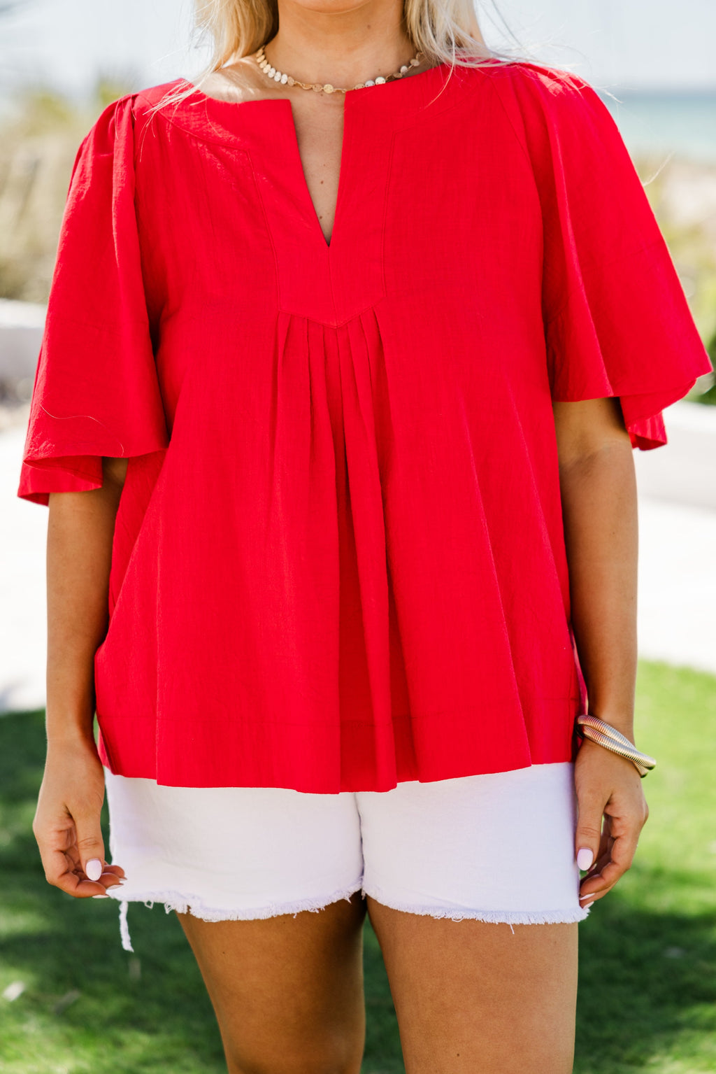 Nautical Breeze Top, Tomato Red