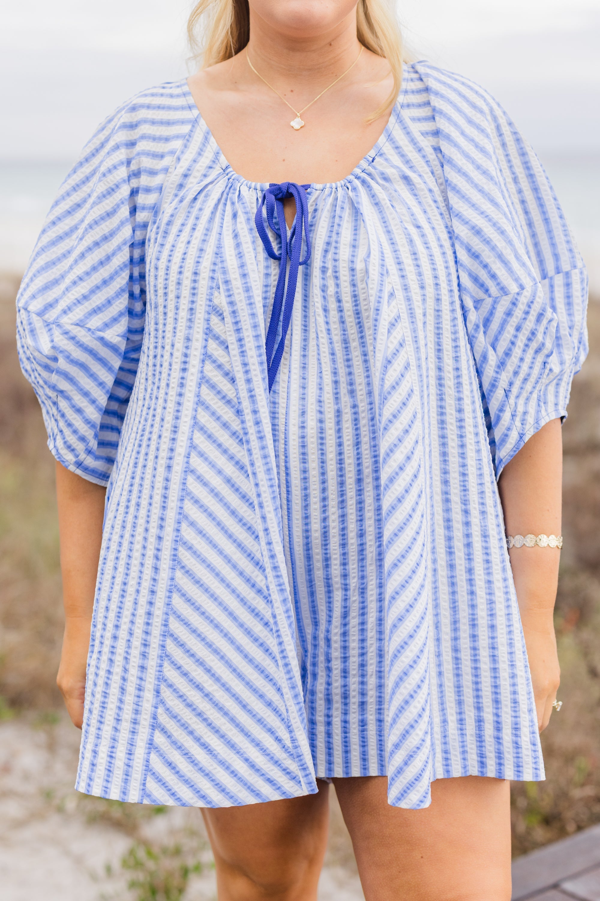 Never Better Romper, Blue Stripe