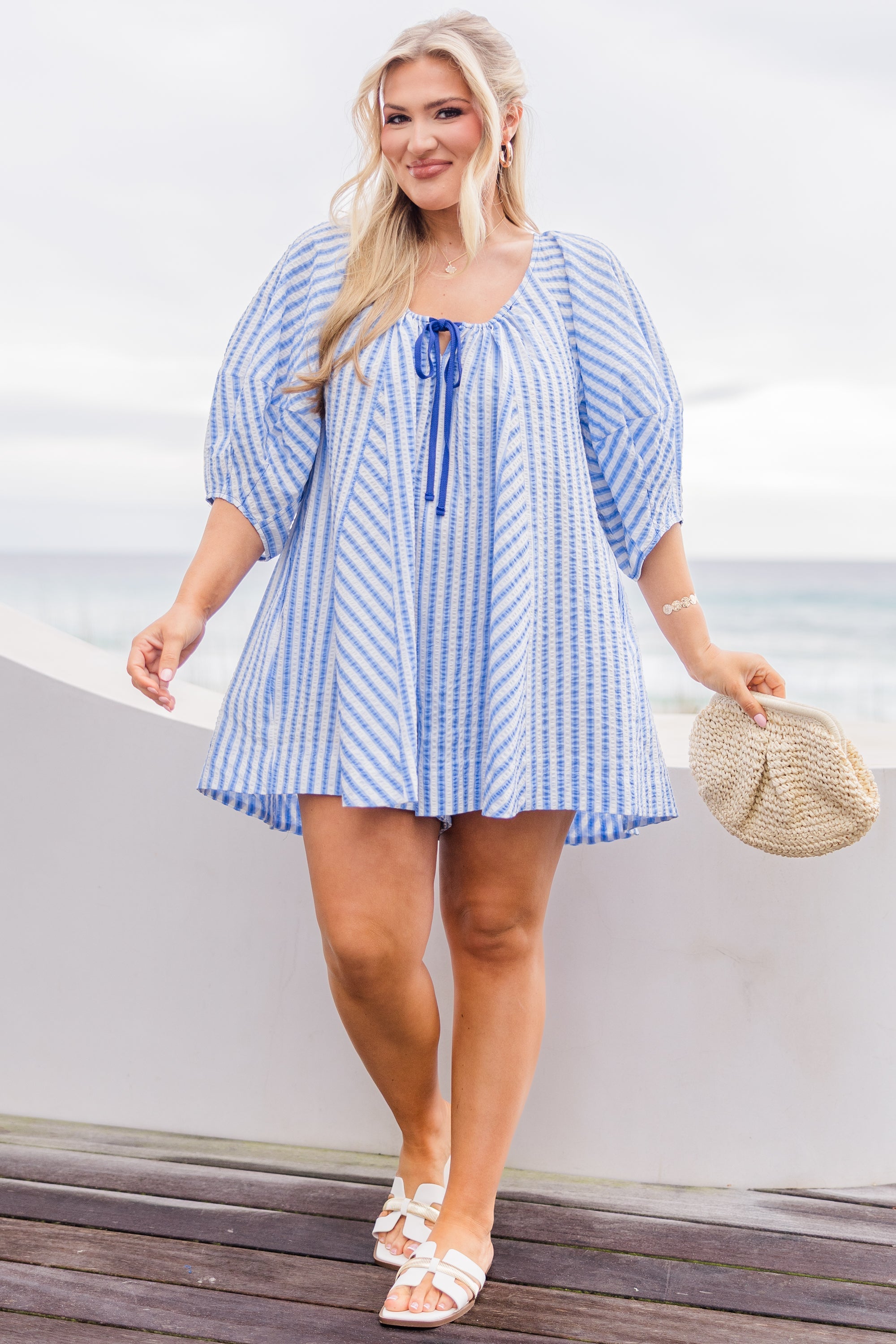 Never Better Romper, Blue Stripe