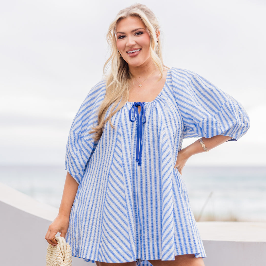 Never Better Romper, Blue Stripe