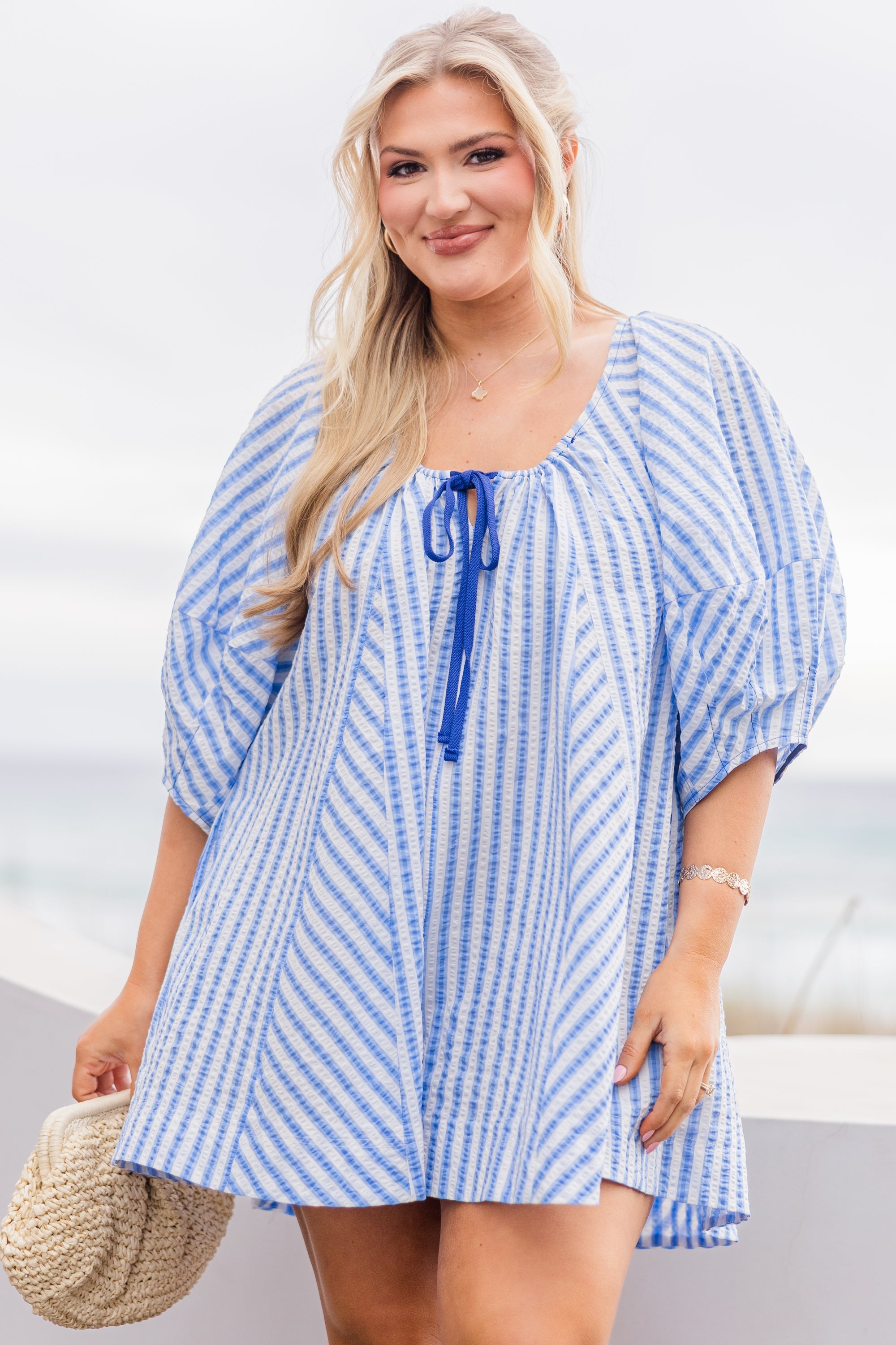 Never Better Romper, Blue Stripe