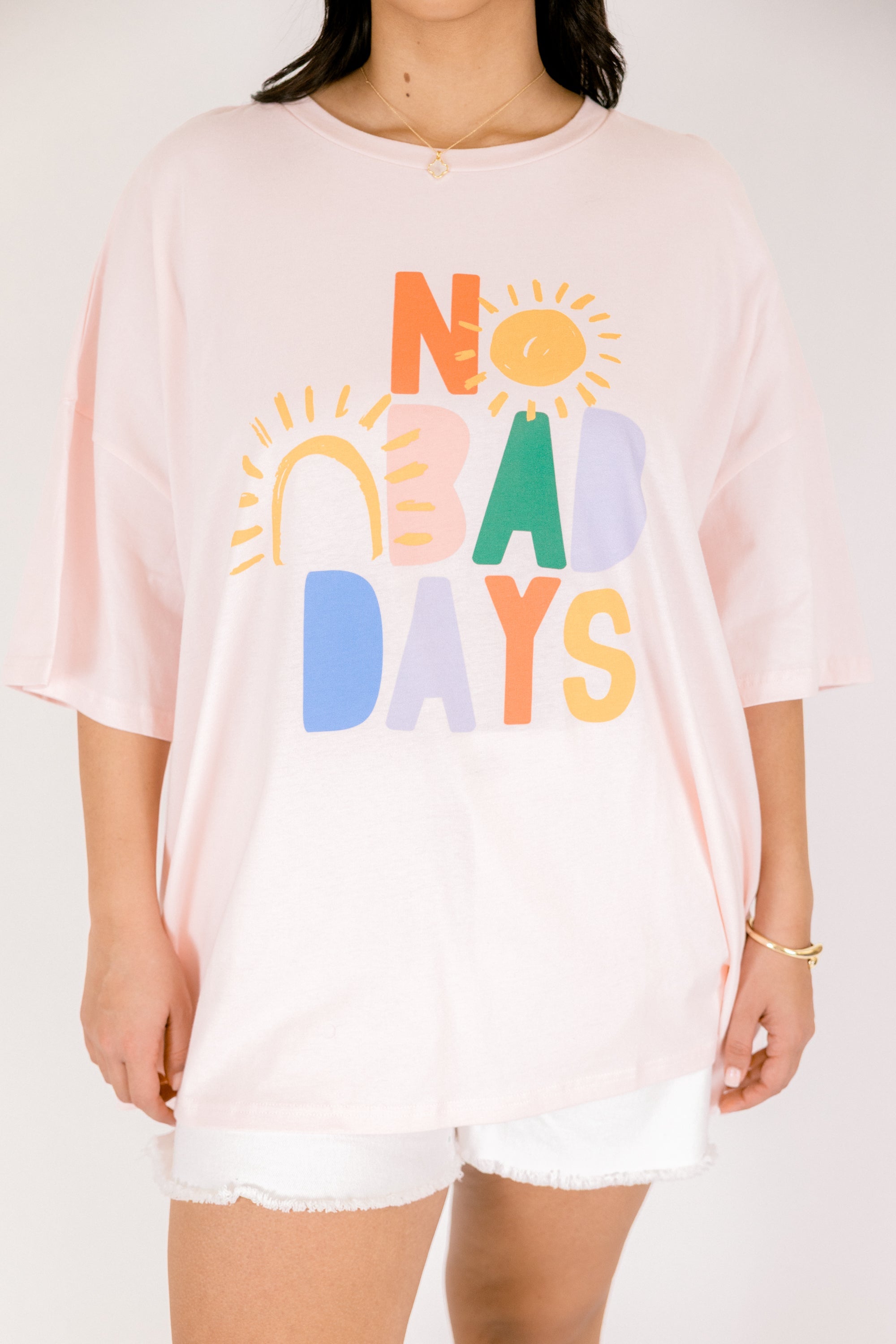 No Bad Days Boyfriend Tee, Cream Pink