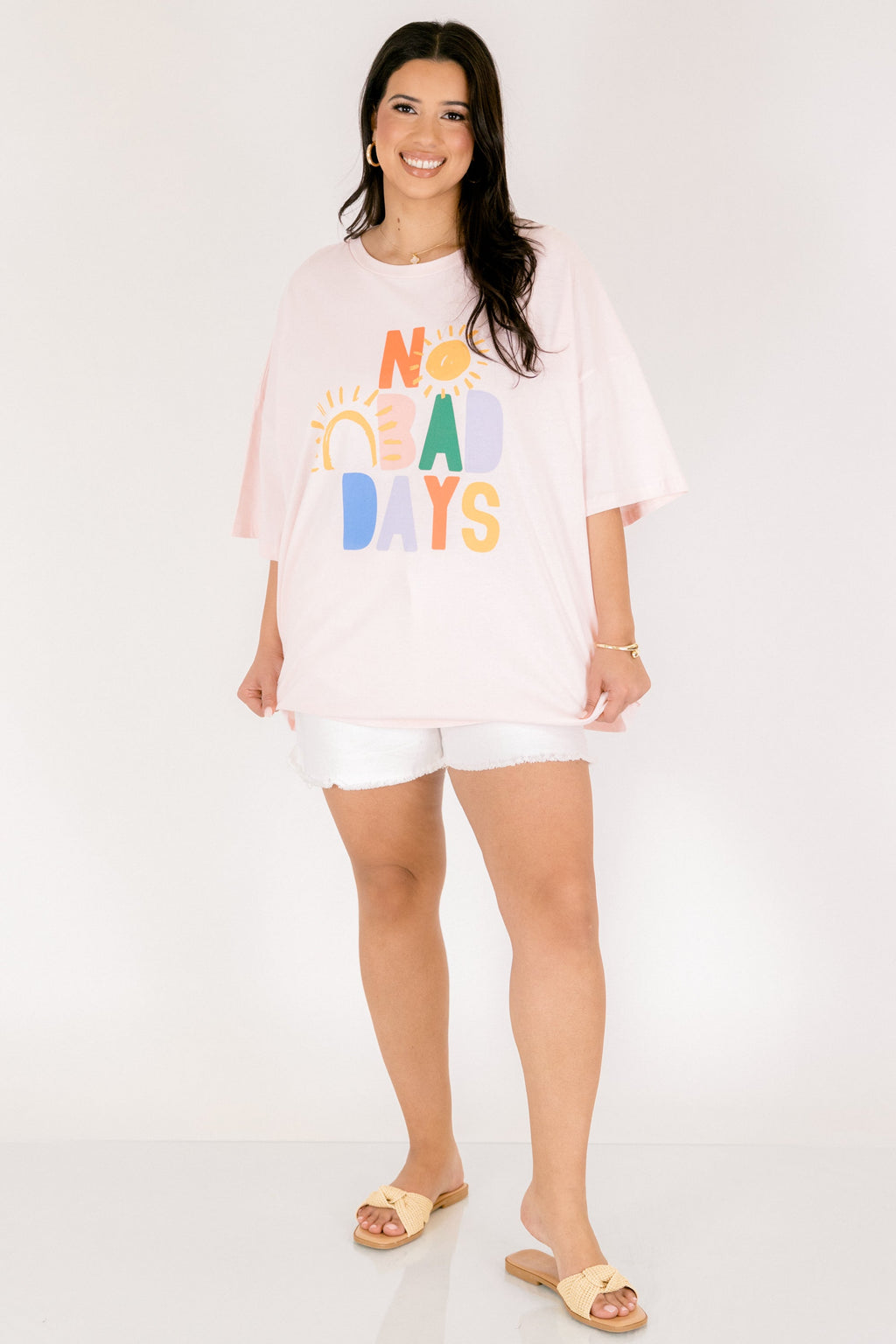 No Bad Days Boyfriend Tee, Cream Pink