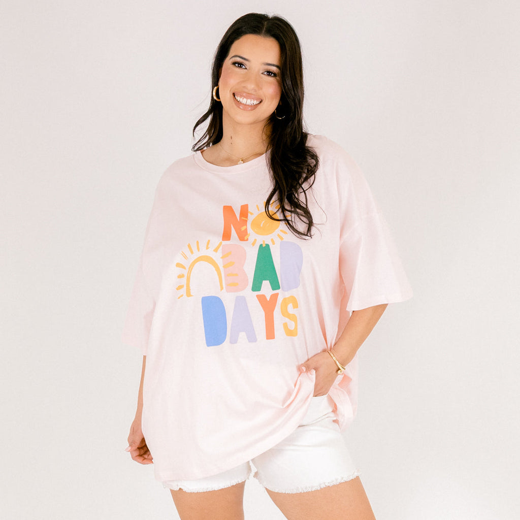 No Bad Days Boyfriend Tee, Cream Pink