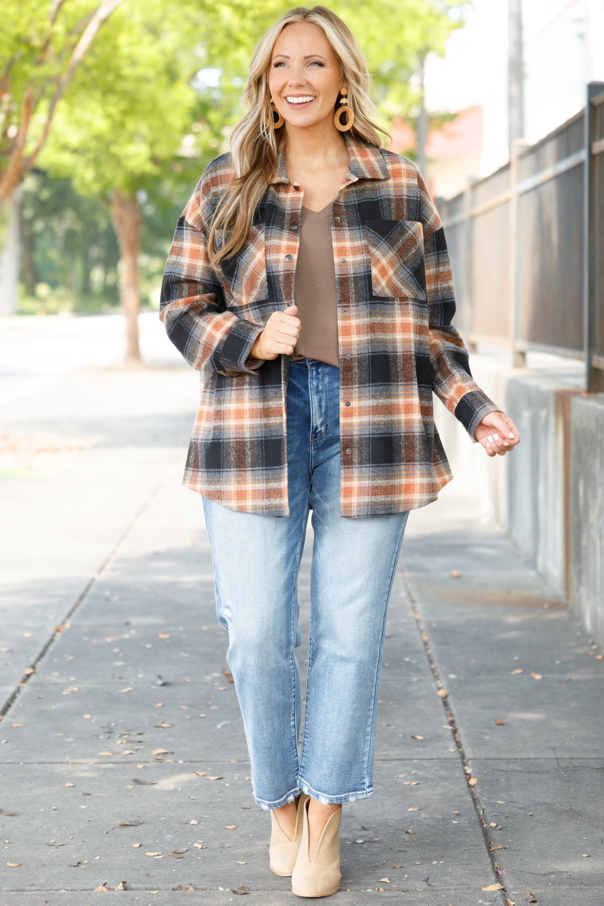 Not Your Boyfriend's Flannel Shacket, Orange
