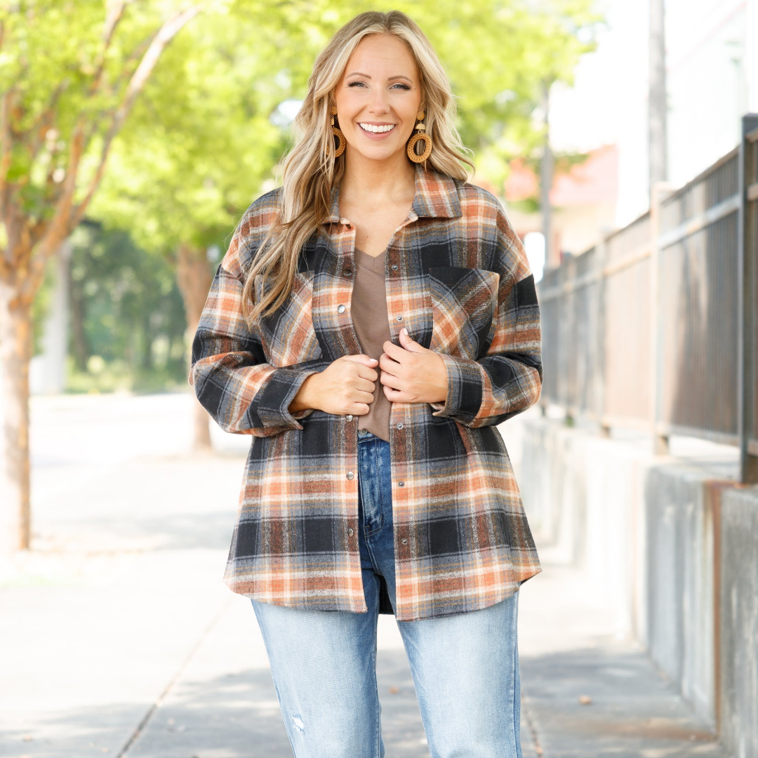 Not Your Boyfriend's Flannel Shacket, Orange