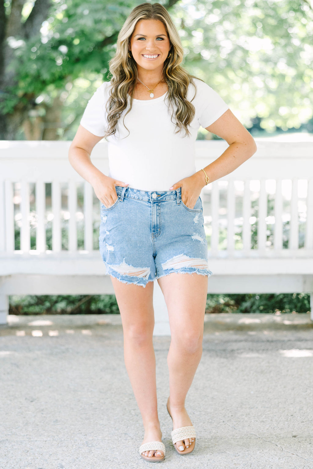Nothing Is Impossible Shorts, Medium Wash