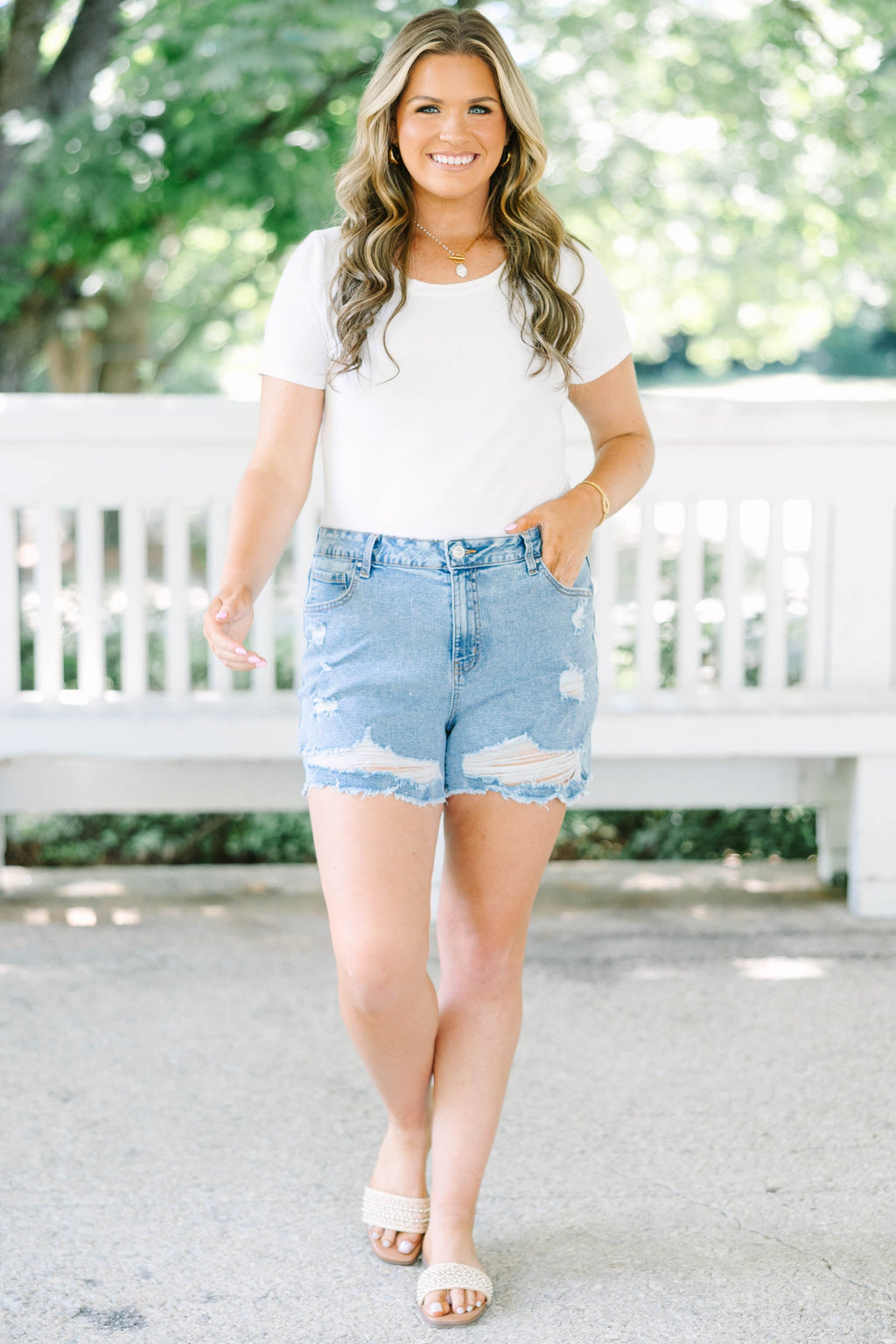 Nothing Is Impossible Shorts, Medium Wash
