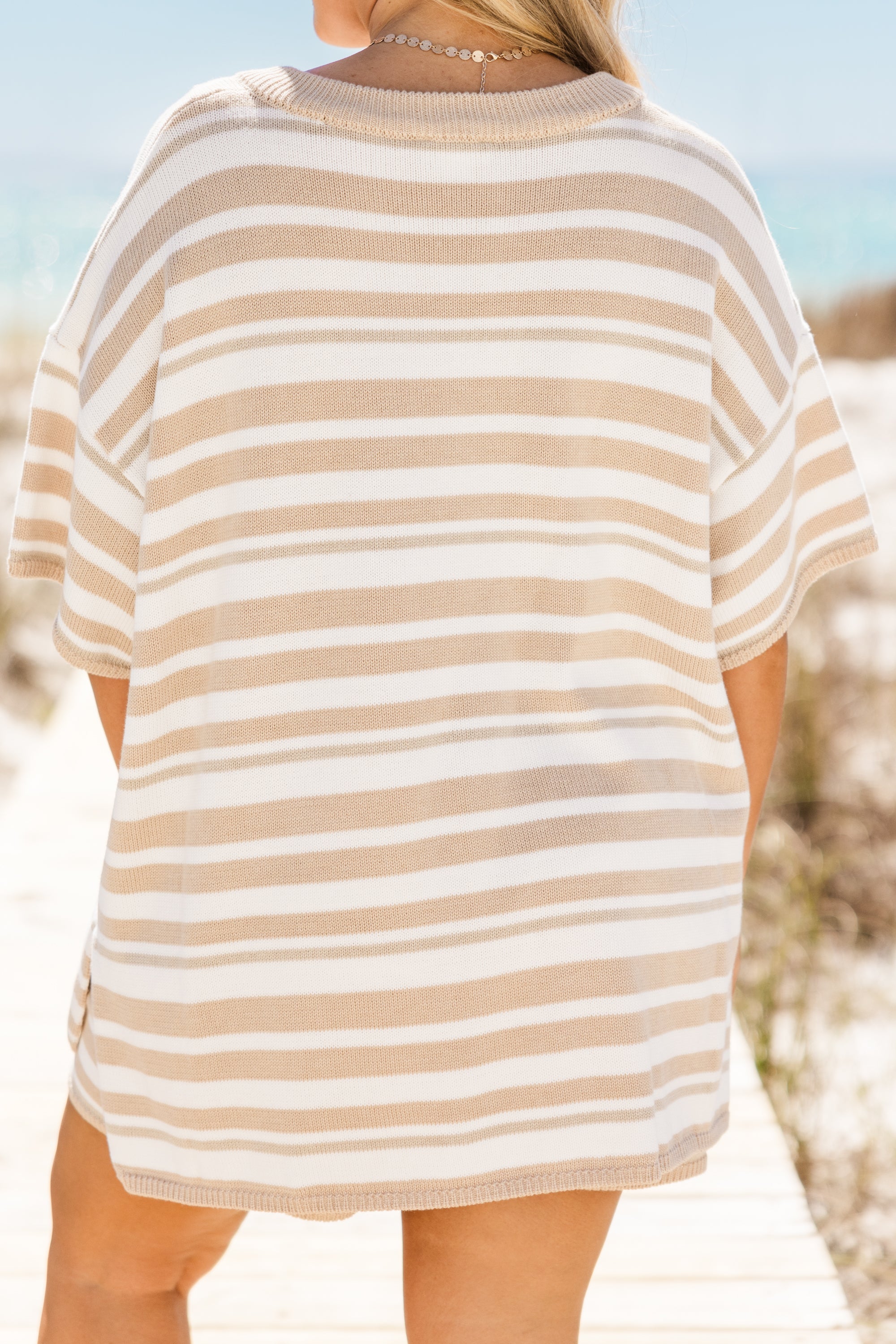 Off In Paradise Sweater Set, Beige Stripe