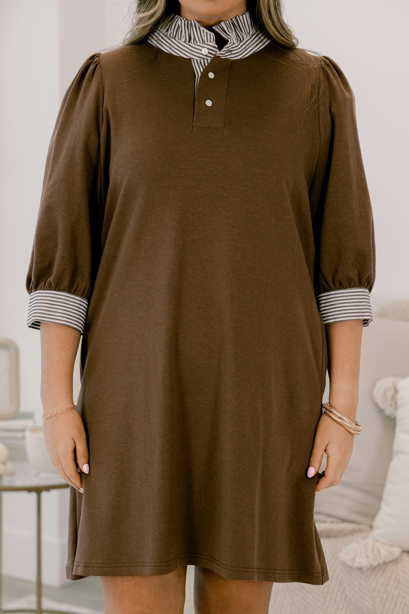 On Good Terms Dress, Brown Stripe