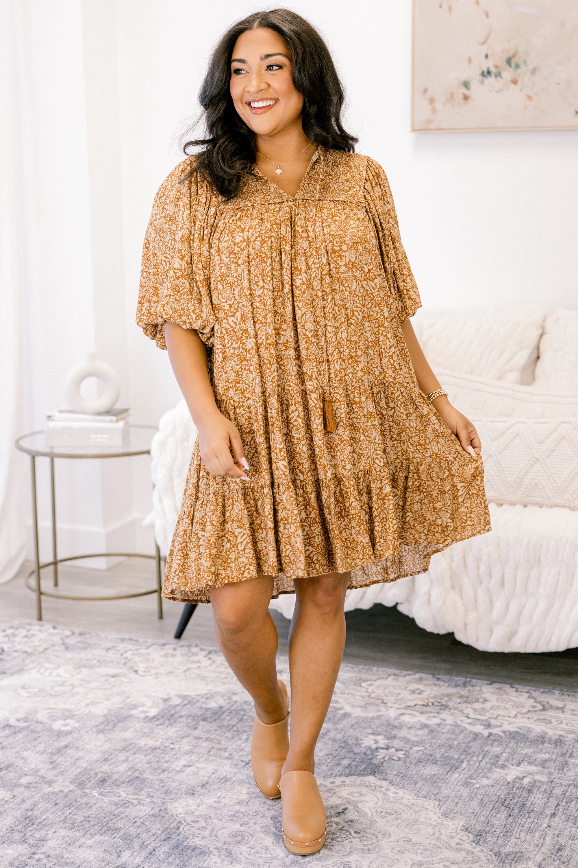 On My Side Dress, Brown Floral