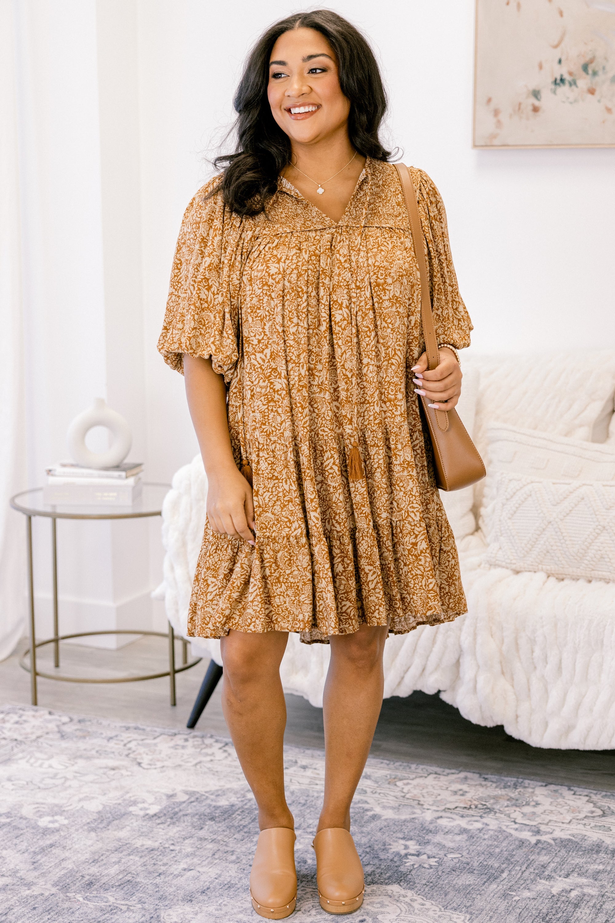 On My Side Dress, Brown Floral