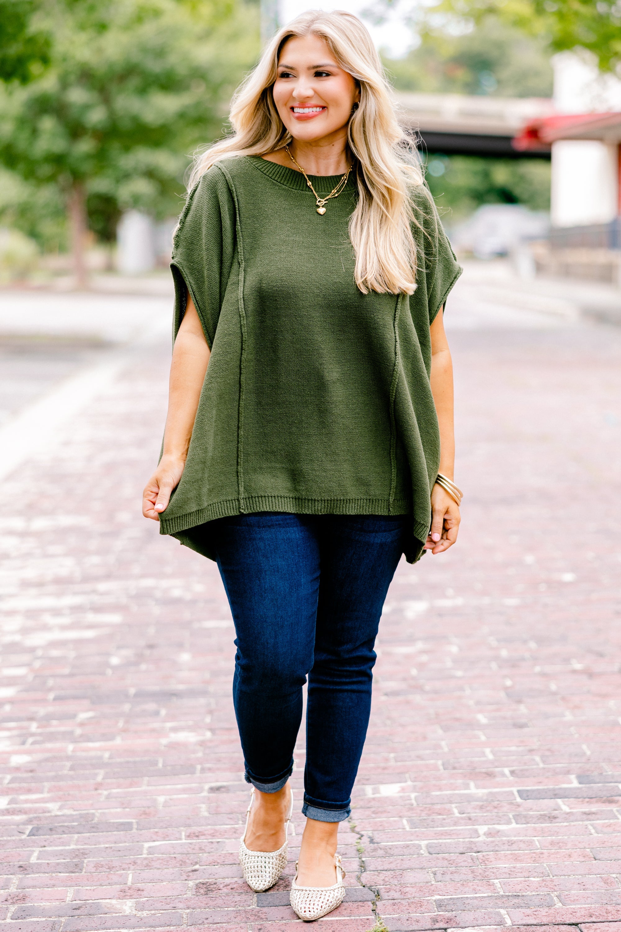 On My Way Over Sweater, Olive