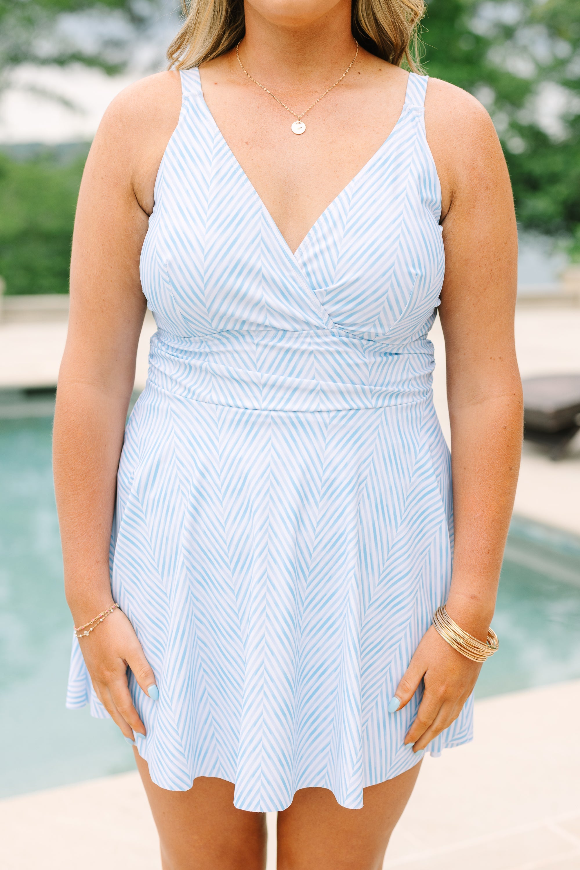 On The Sea Swim Dress, Blue Stripe