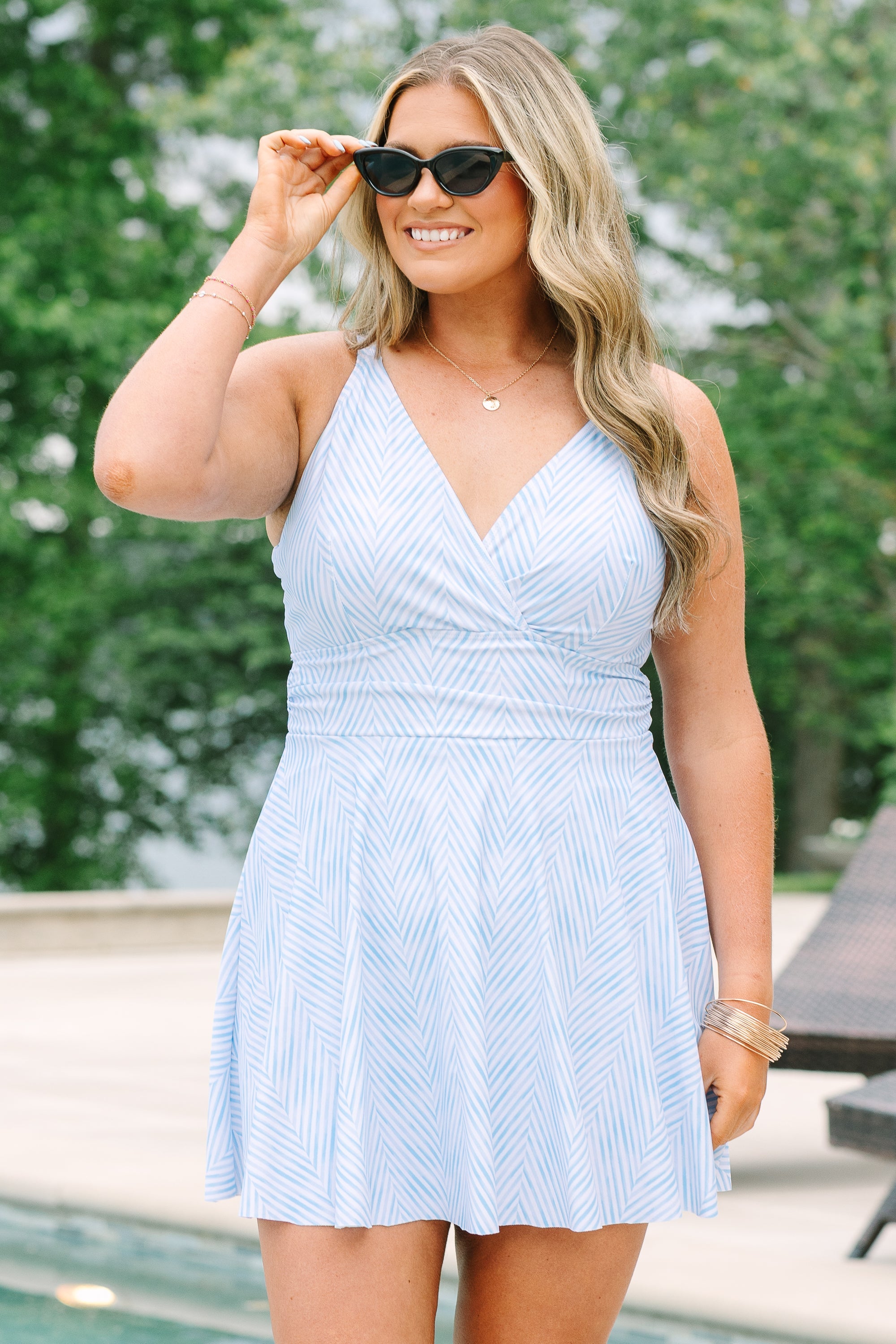 On The Sea Swim Dress, Blue Stripe