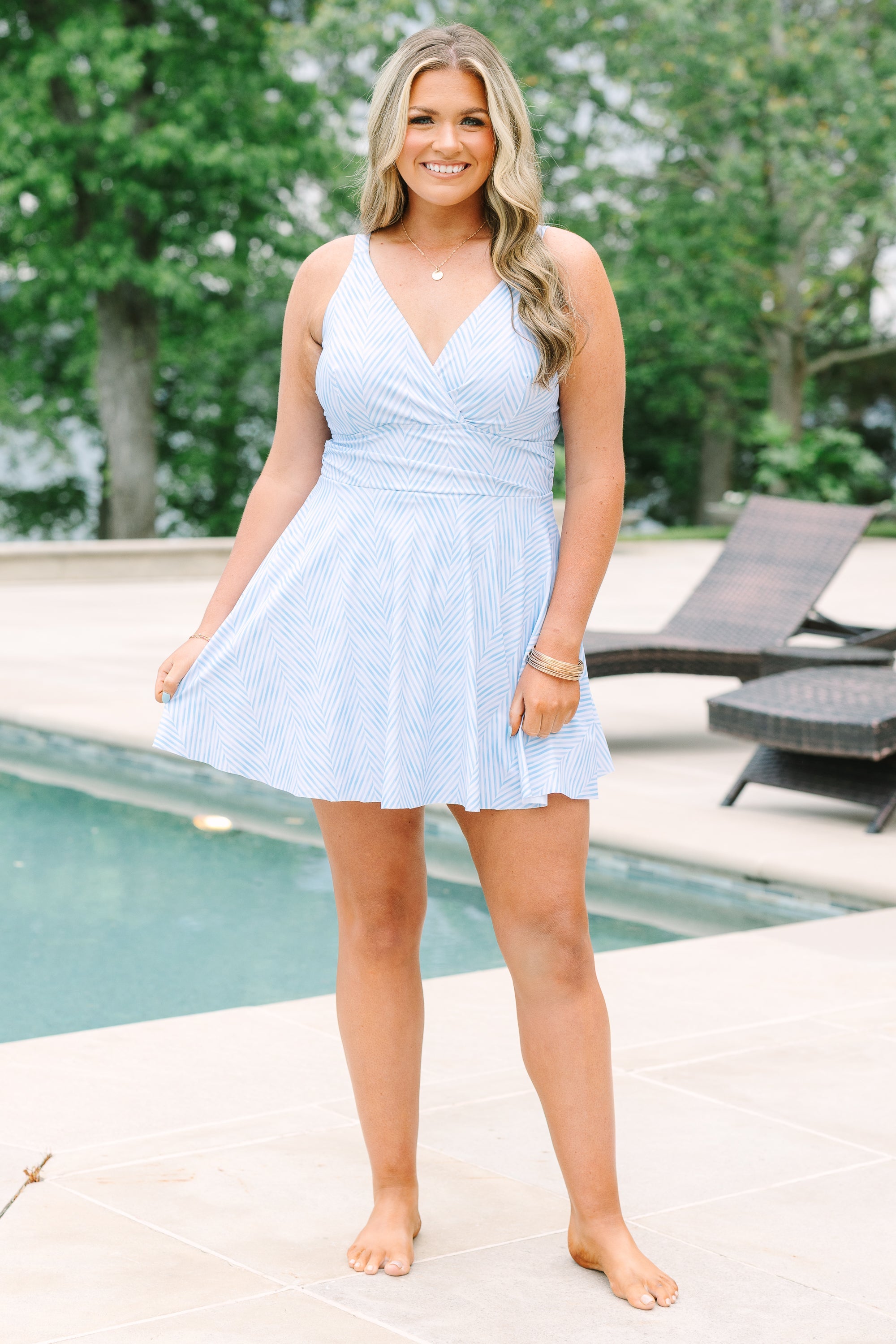 On The Sea Swim Dress, Blue Stripe