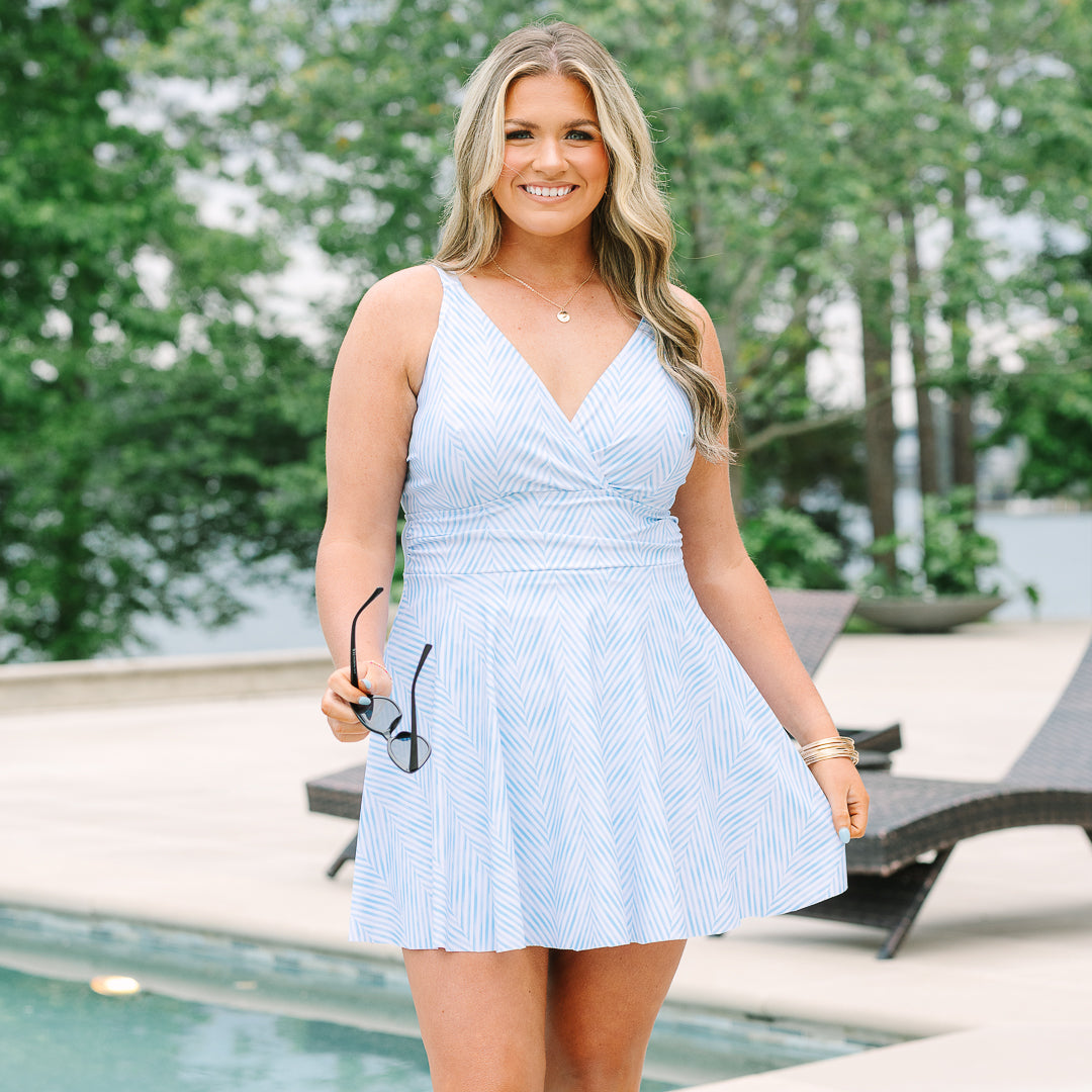 On The Sea Swim Dress, Blue Stripe