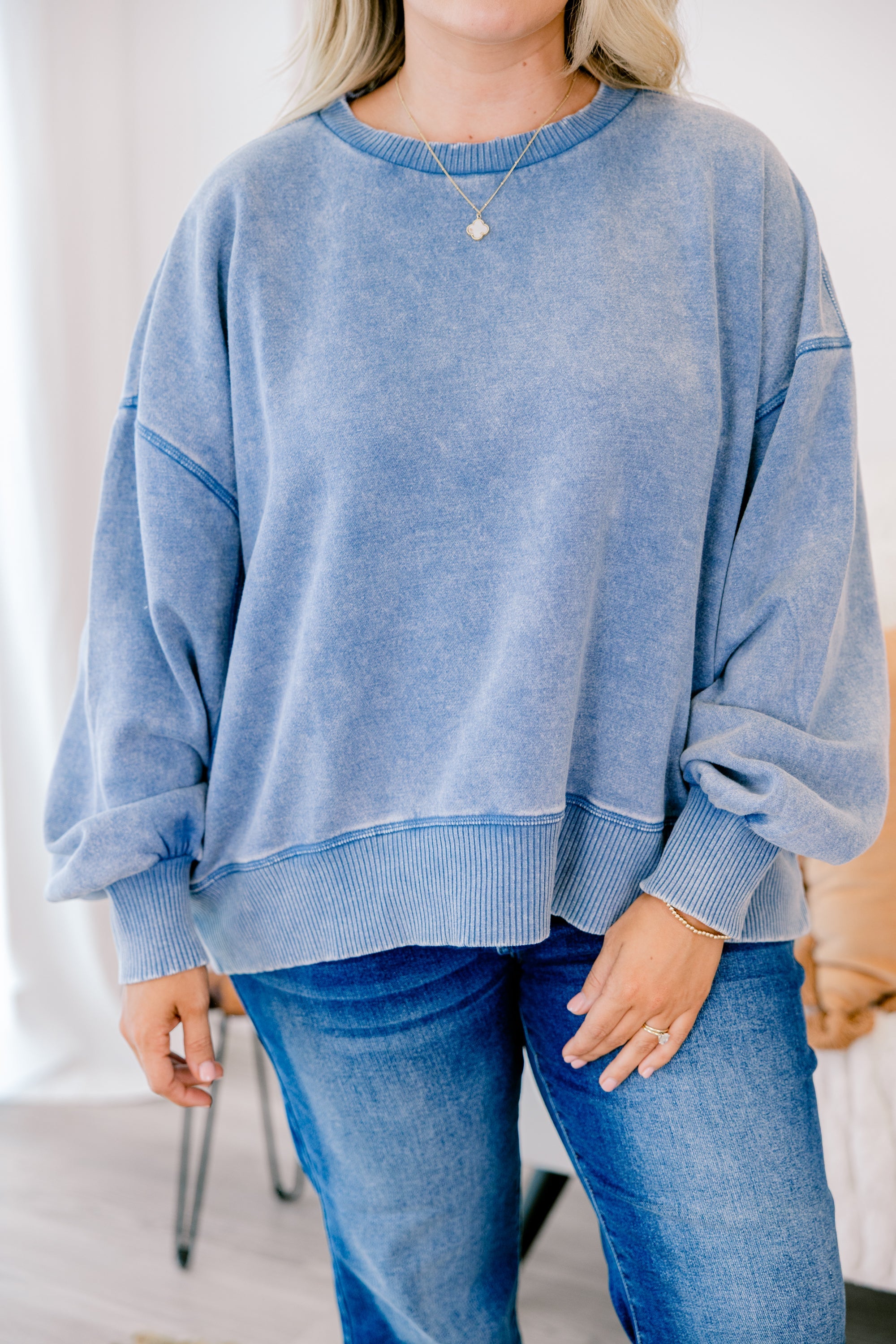 Only Getting Started Pullover, Dusty Blue