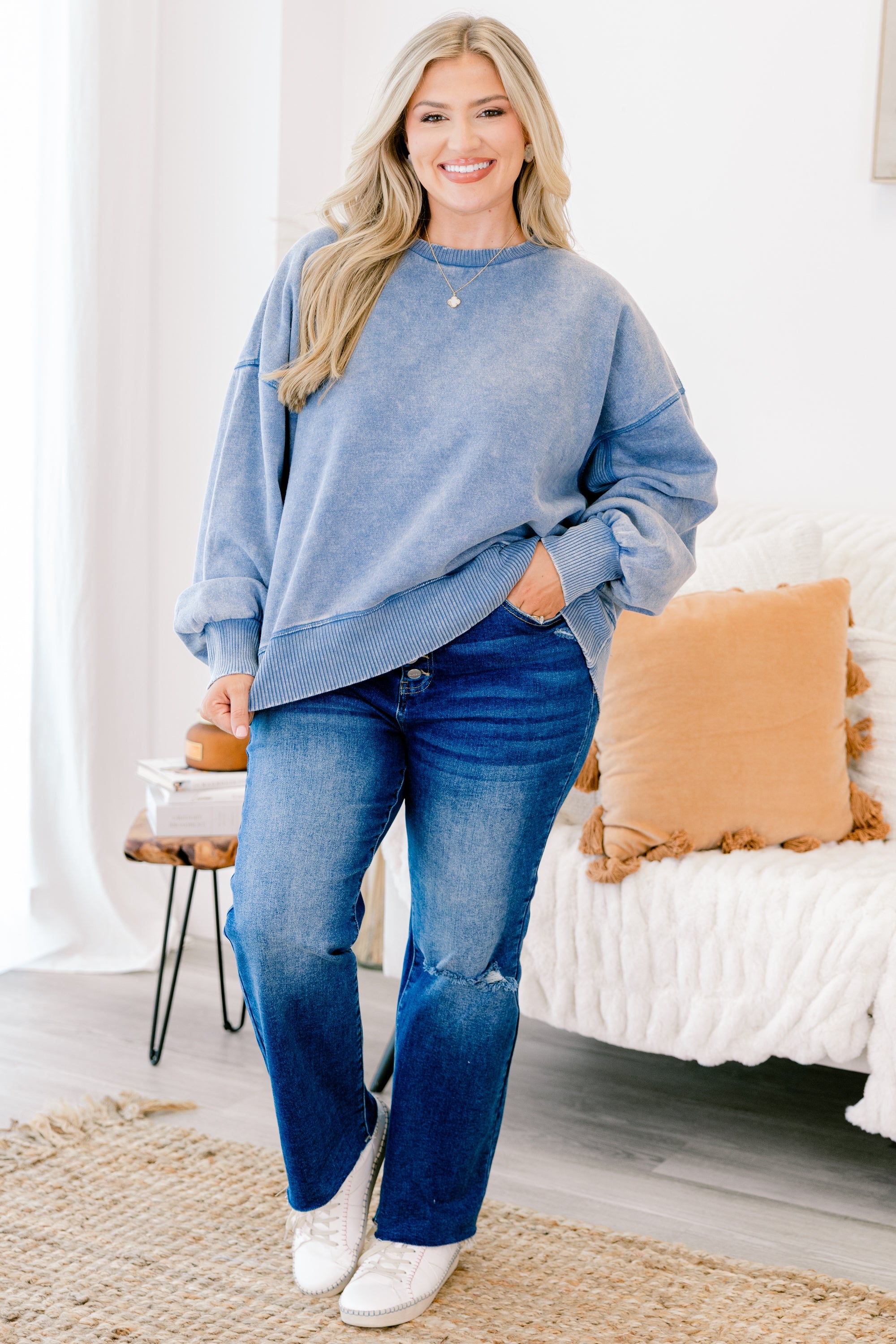 Only Getting Started Pullover, Dusty Blue