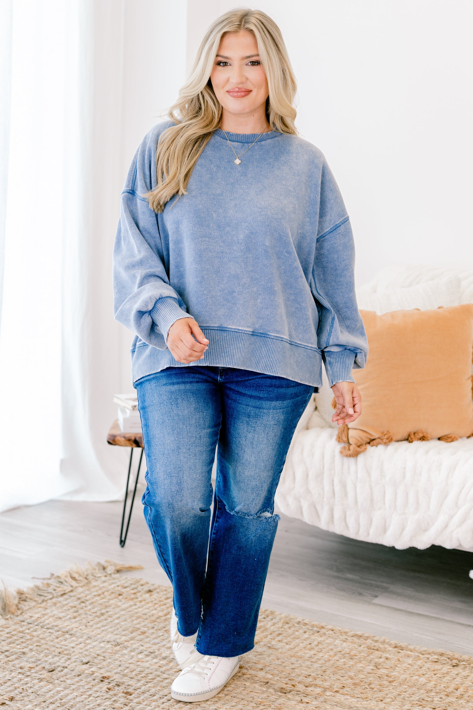 Only Getting Started Pullover, Dusty Blue