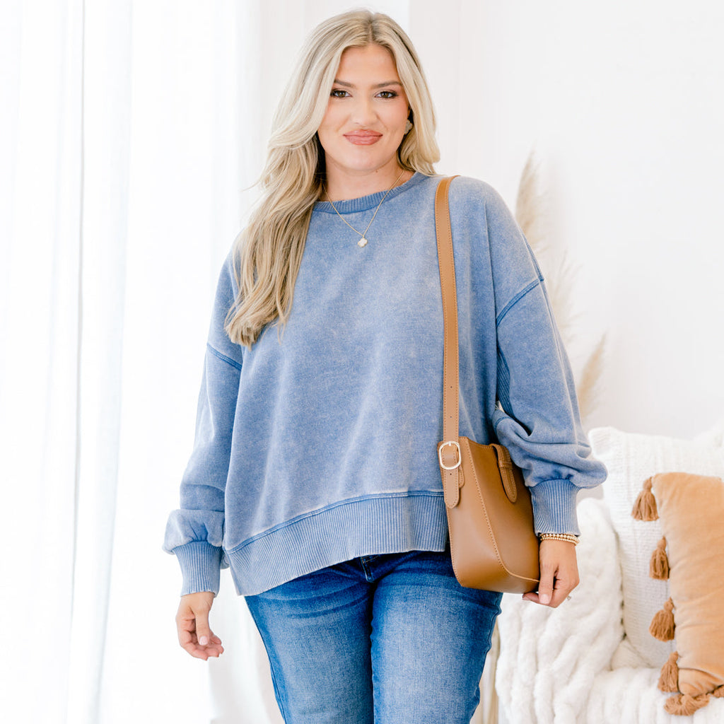 Only Getting Started Pullover, Dusty Blue