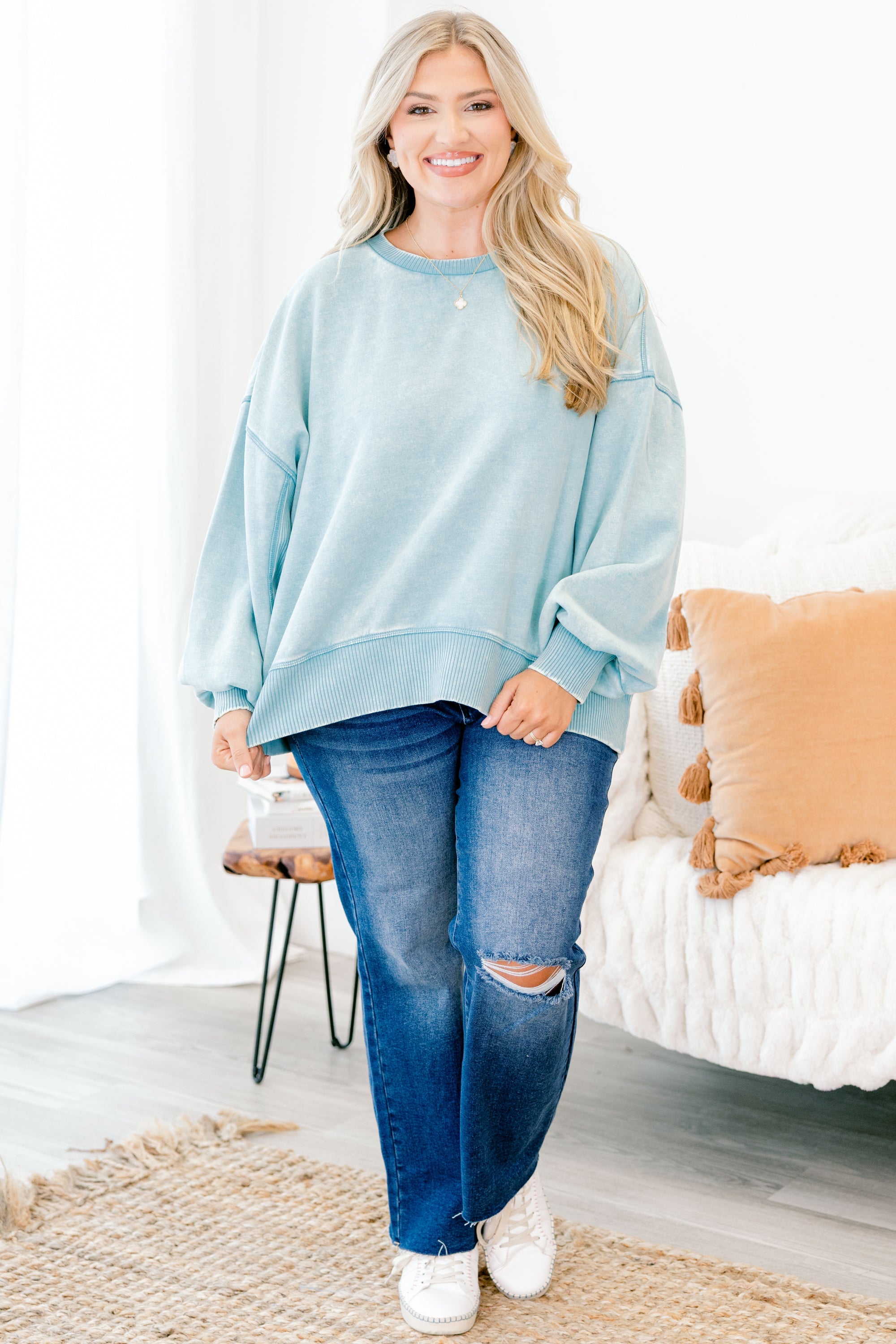 Only Getting Started Pullover, Dusty Teal