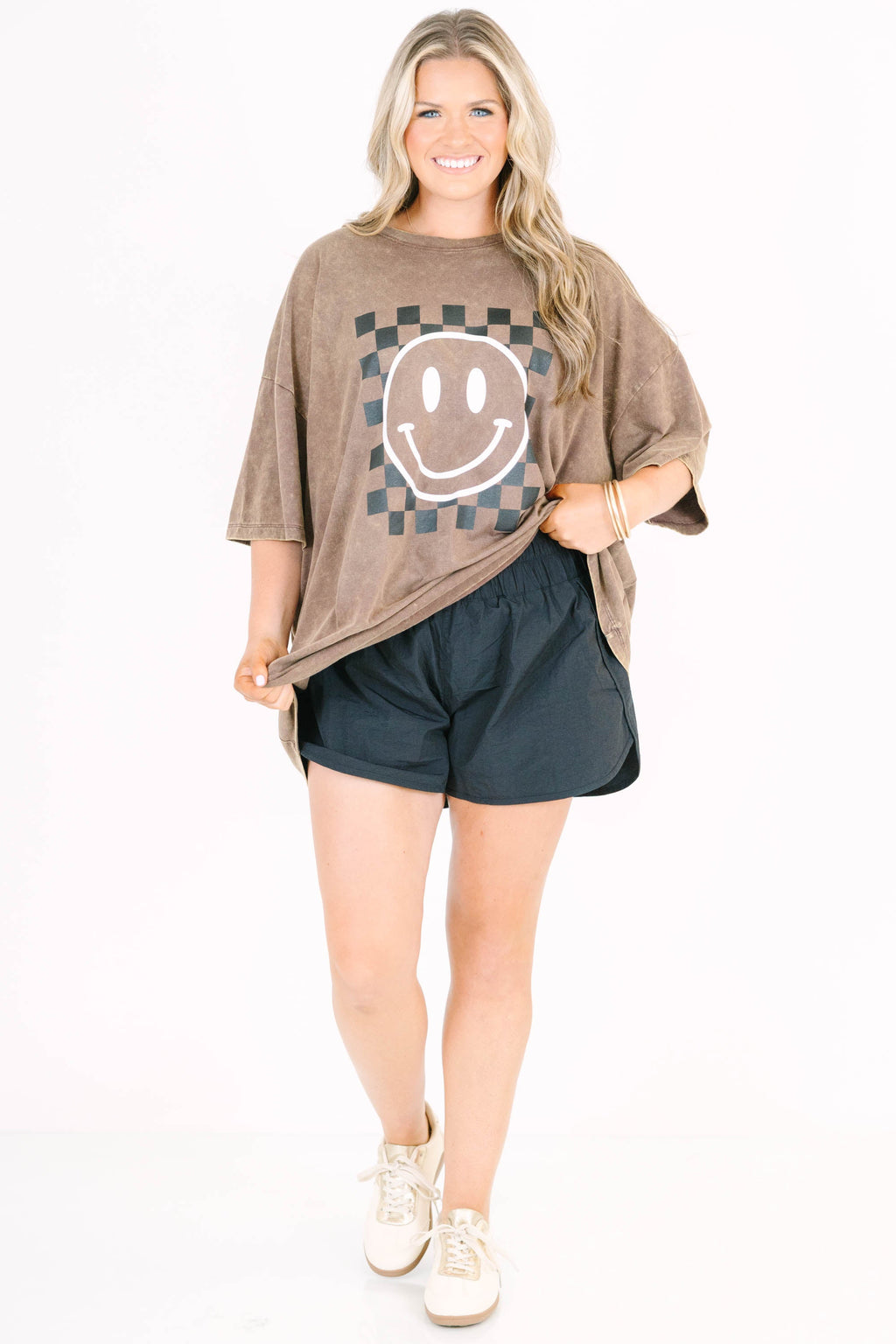 Only Smiles Acid Wash Relaxed Tee, Mahogany