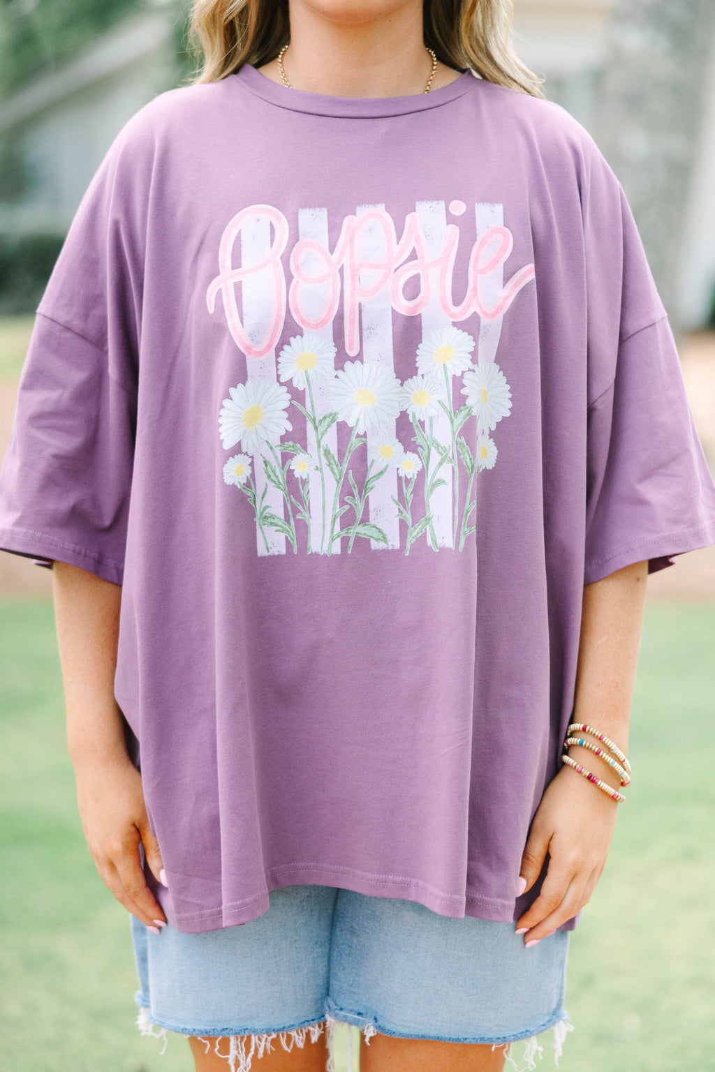 Oopsie Daisies Boyfriend Tee, Lilac Grey