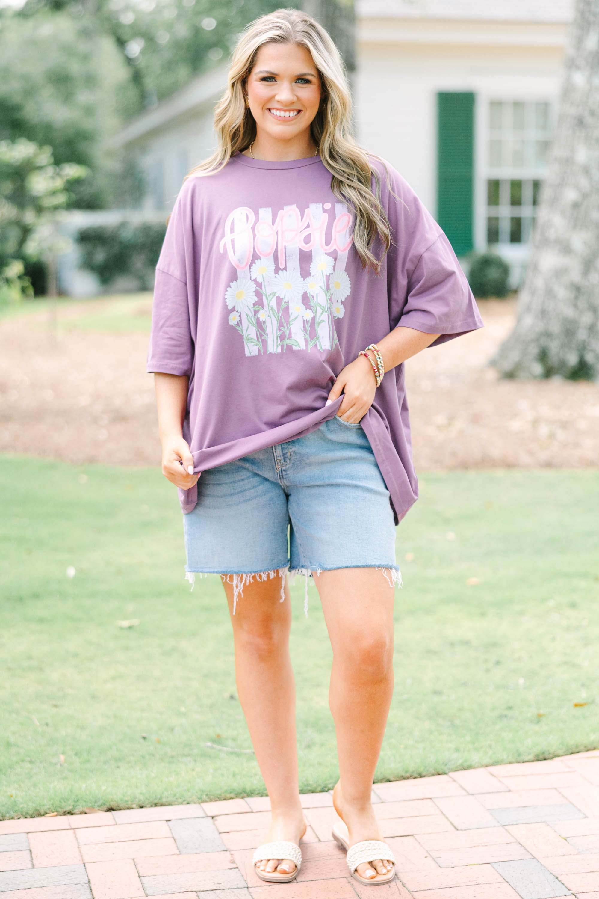 Oopsie Daisies Boyfriend Tee, Lilac Grey
