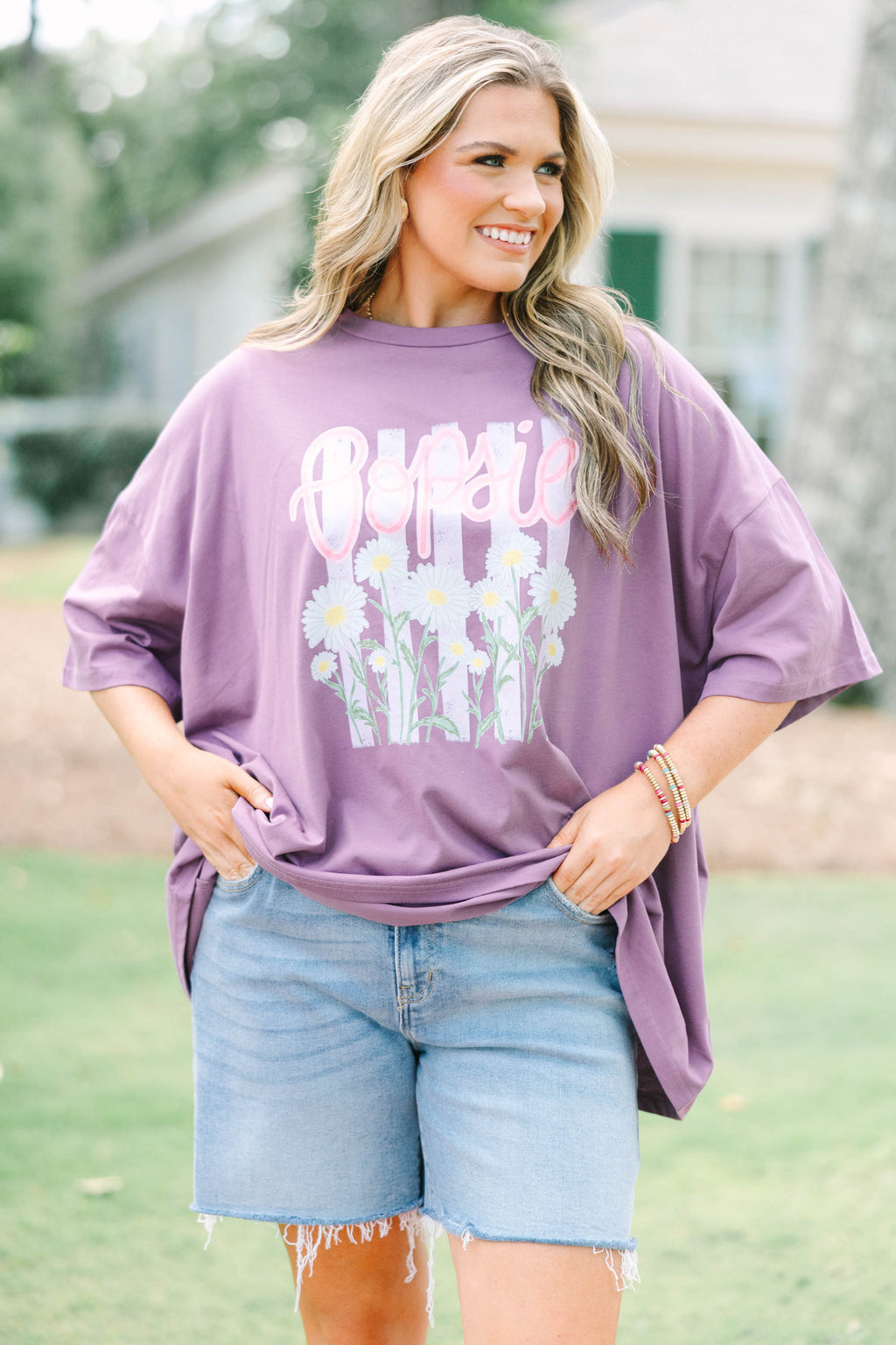 Oopsie Daisies Boyfriend Tee, Lilac Grey
