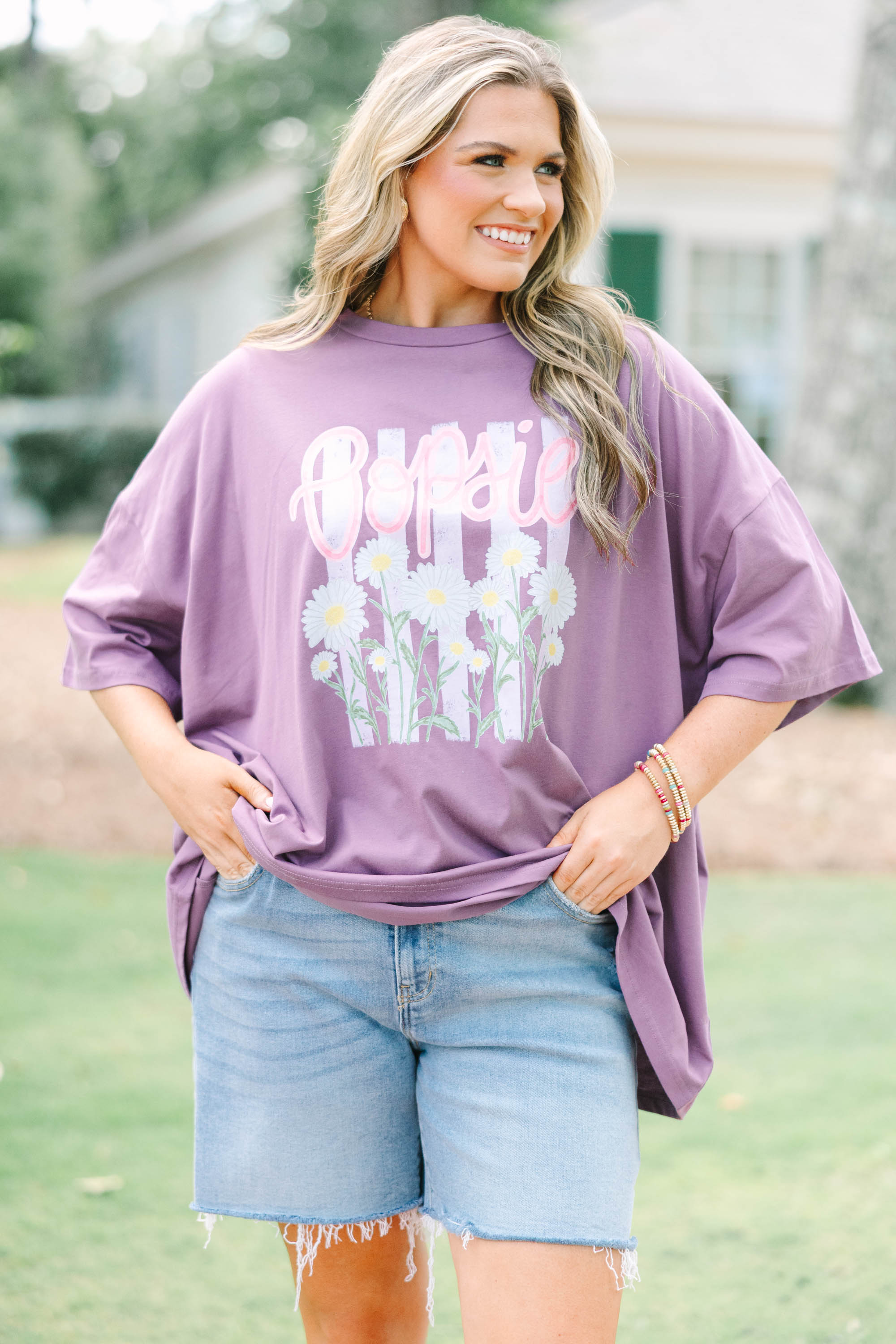 Oopsie Daisies Boyfriend Tee, Lilac Grey