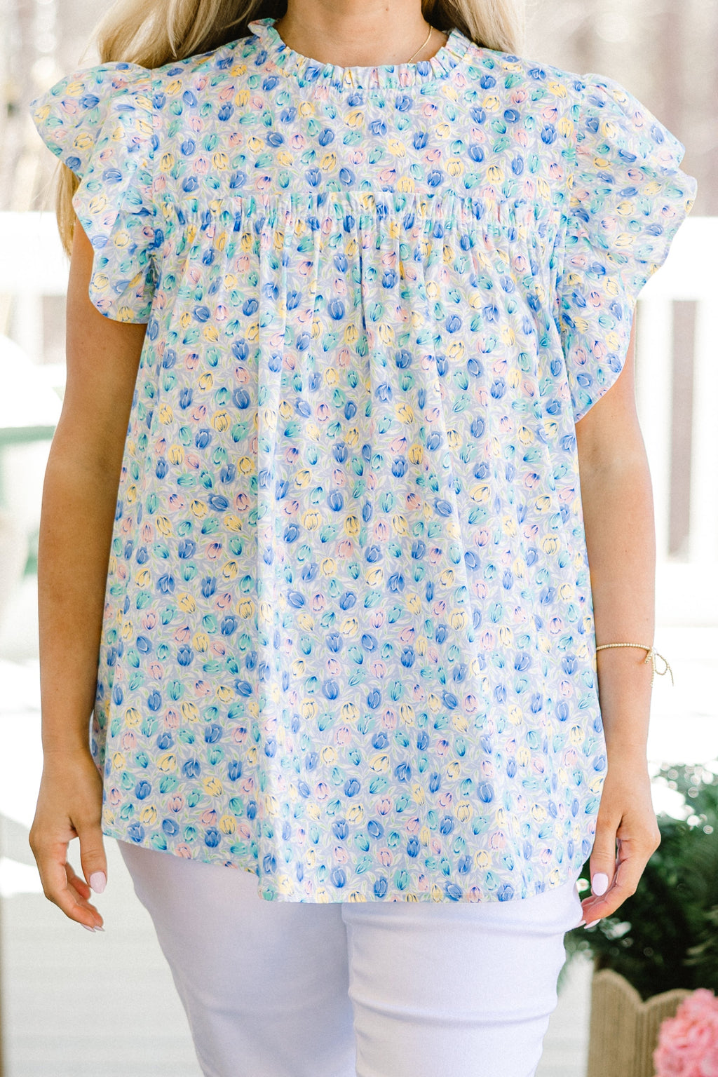 Out Living My Life Top, Blue Floral