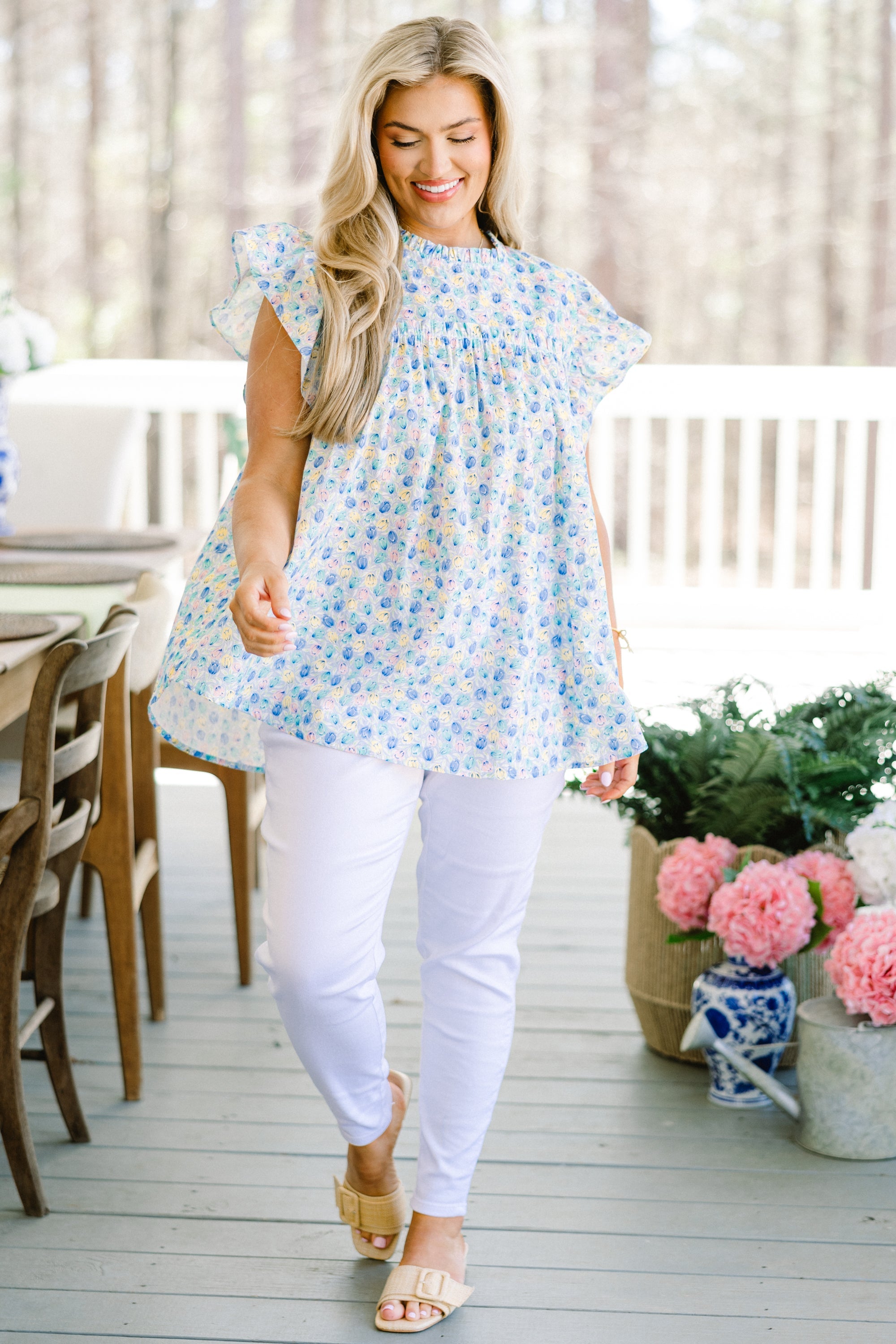 Out Living My Life Top, Blue Floral