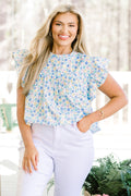 Out Living My Life Top, Blue Floral