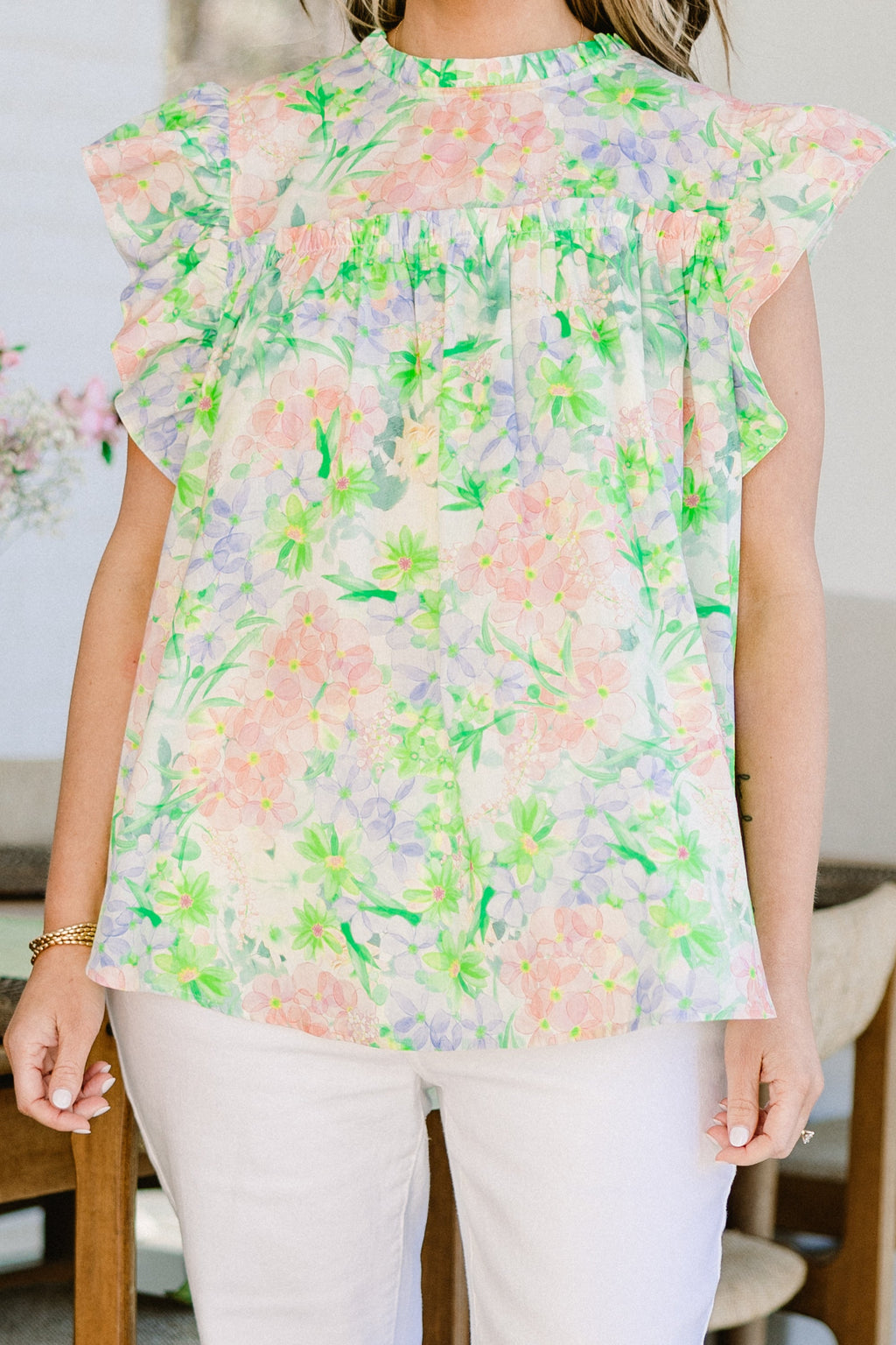 Out Living My Life Top, Green Floral